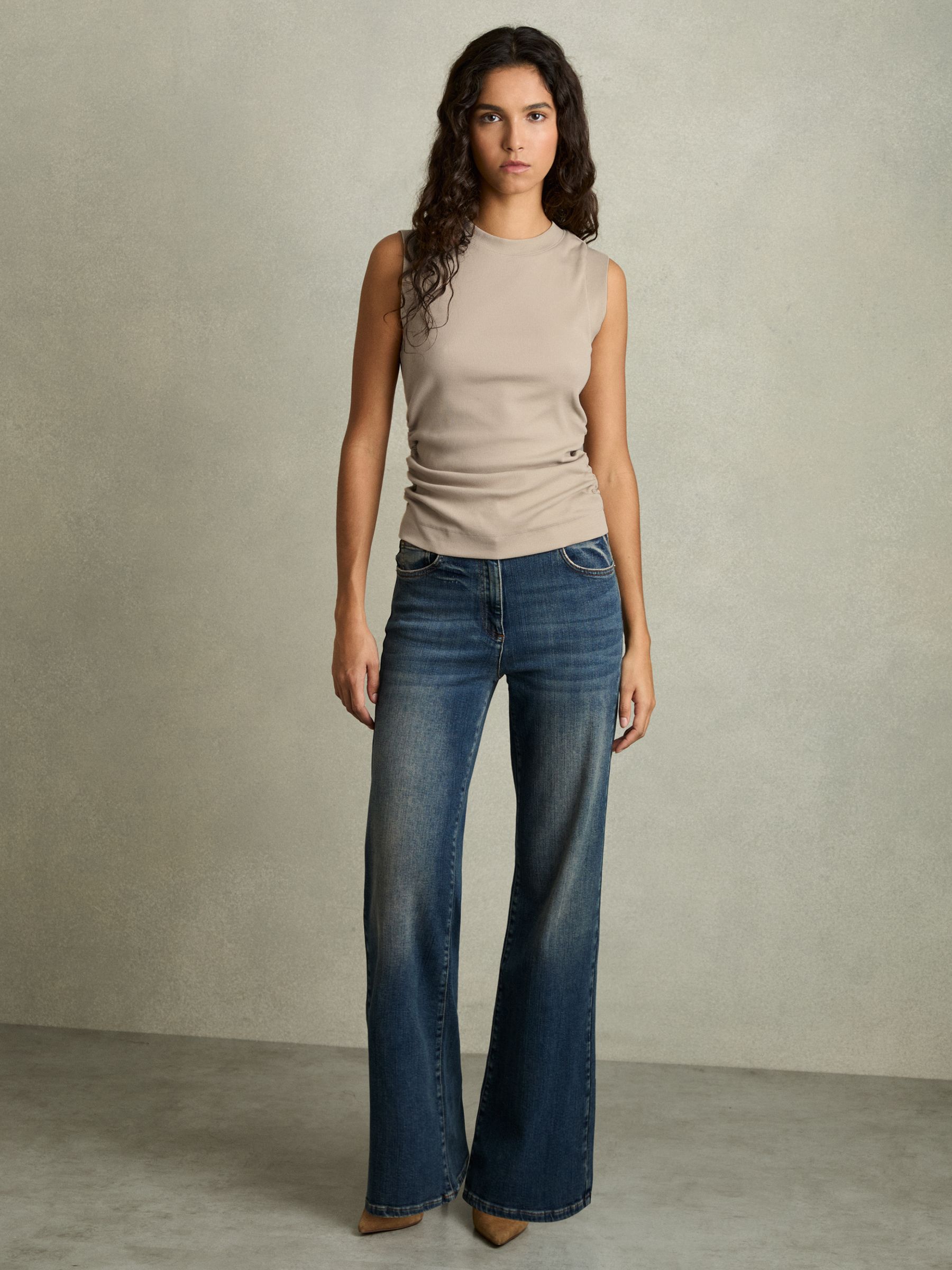 Ribbed Ruched Waist Vest in Camel - Image 3 of 6
