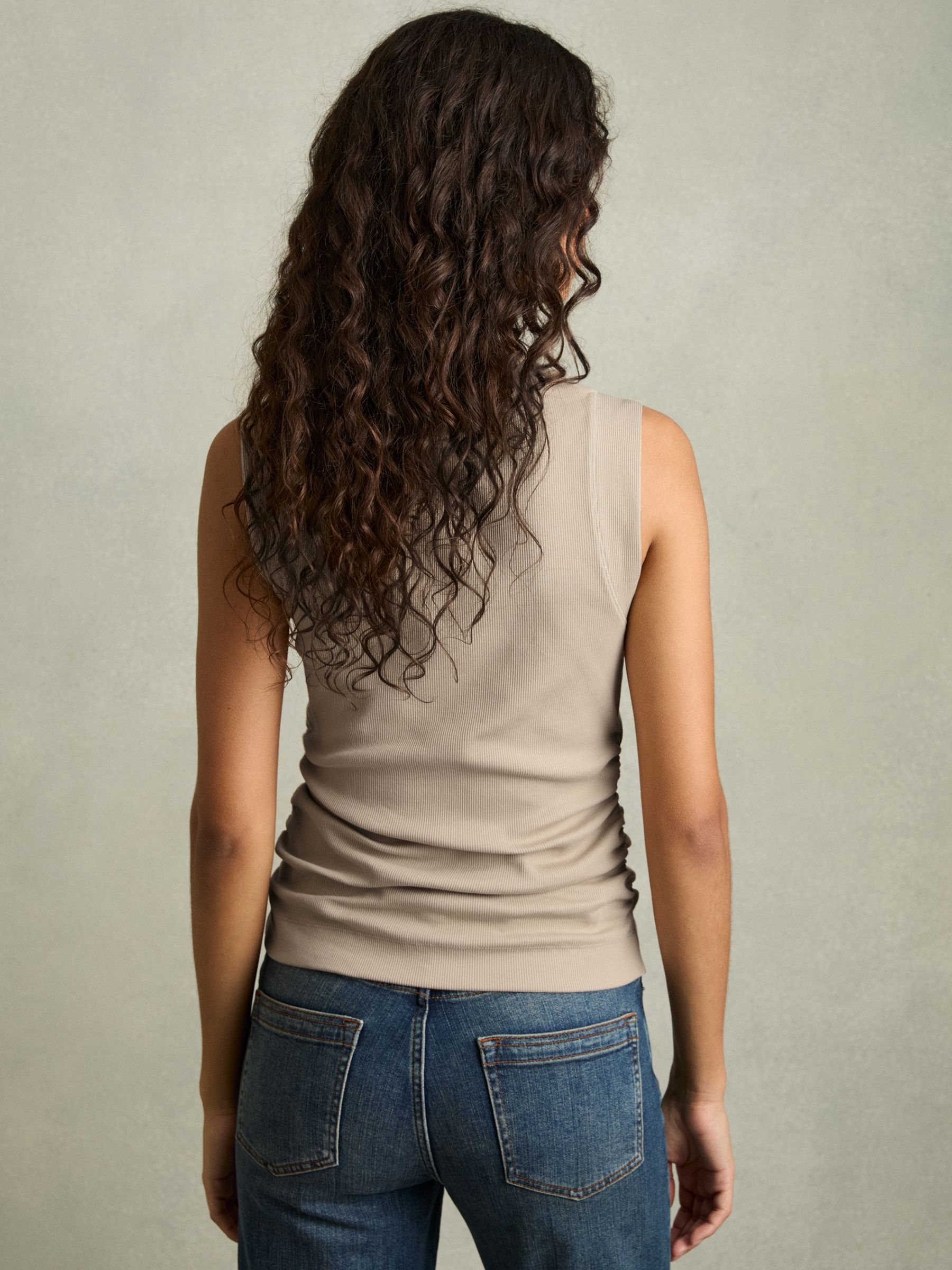 Ribbed Ruched Waist Vest in Camel - Image 5 of 6