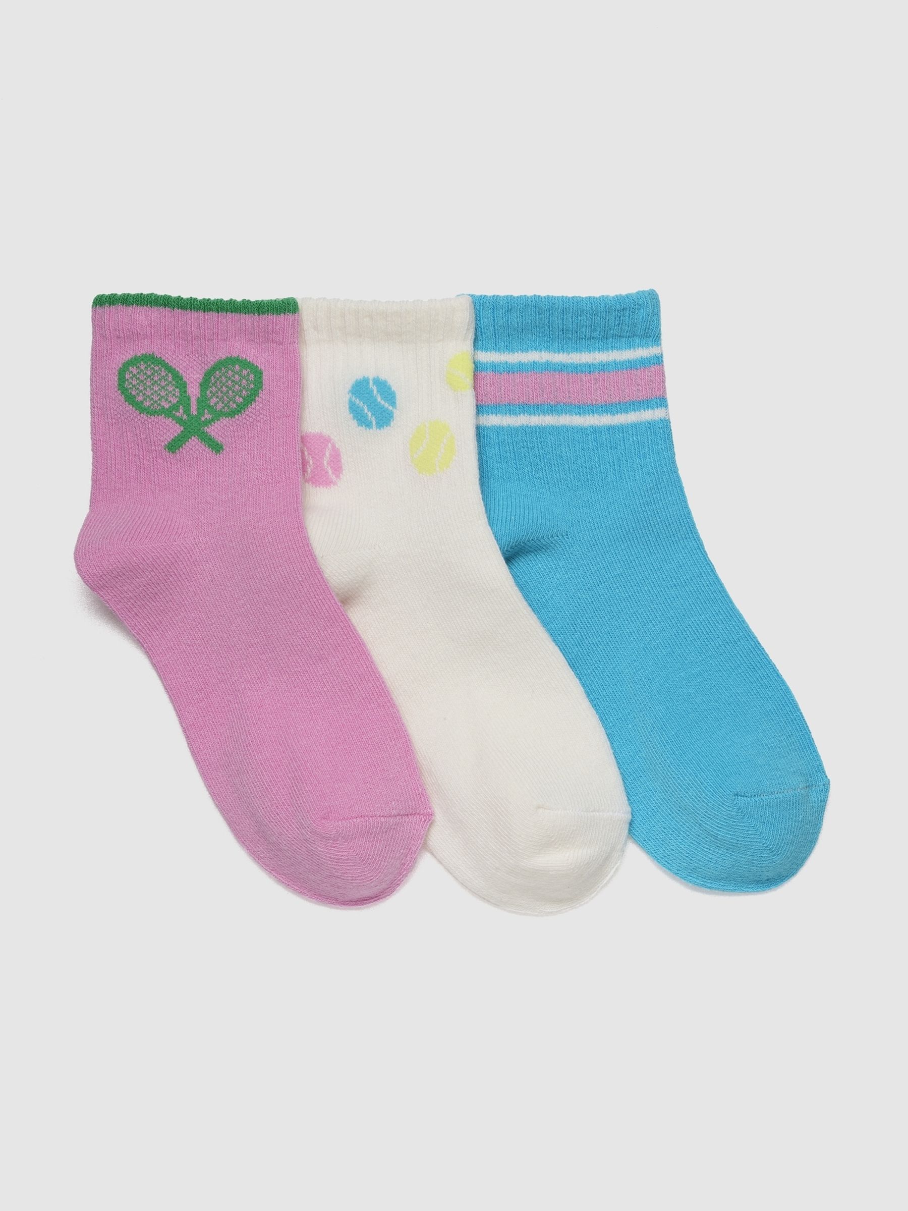Purple/White Quarter Crew Socks 3-Pack - Image 1 of 1