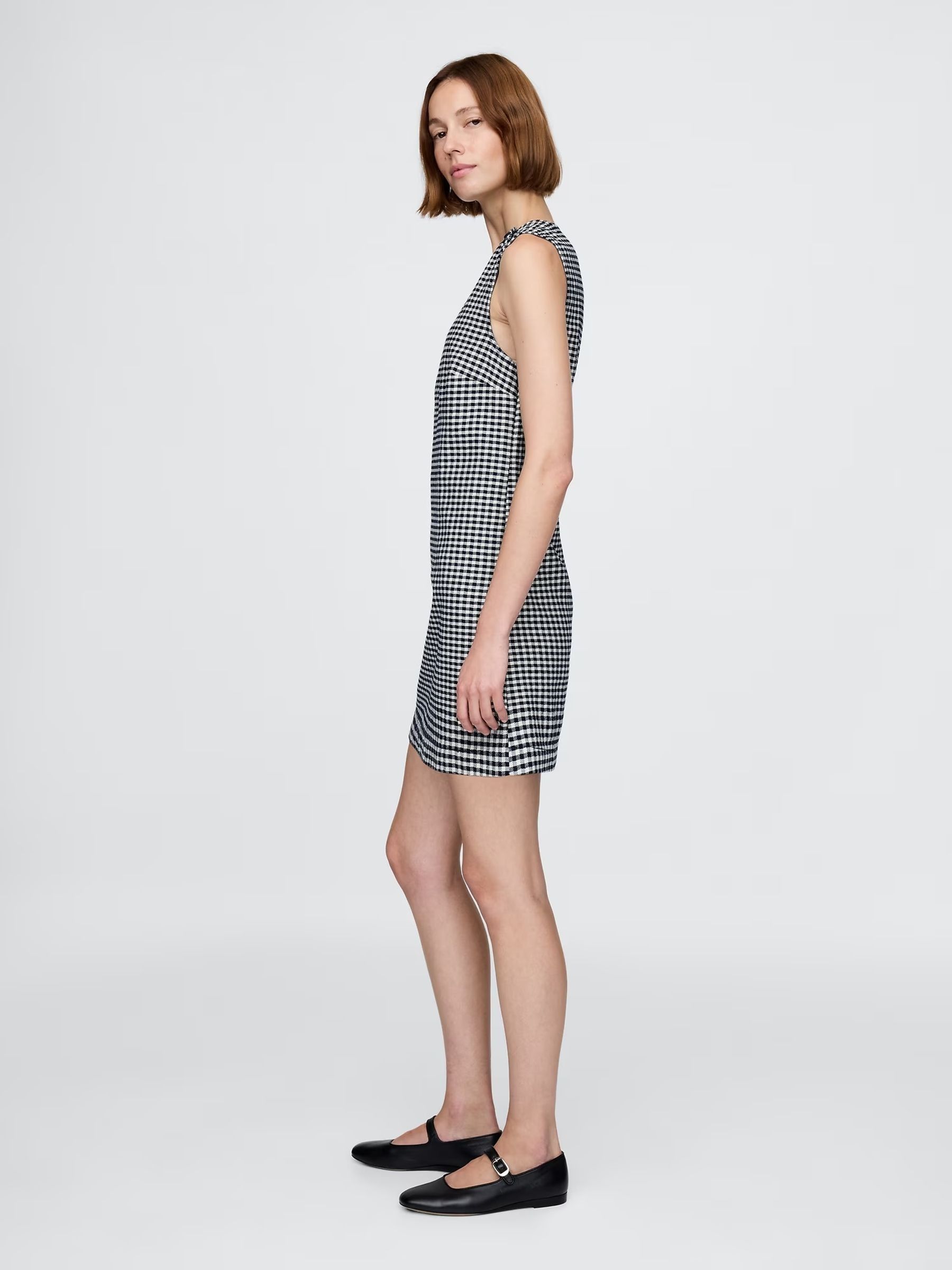 Black/White DÔEN Gingham Denim Mini Dress - Image 3 of 8
