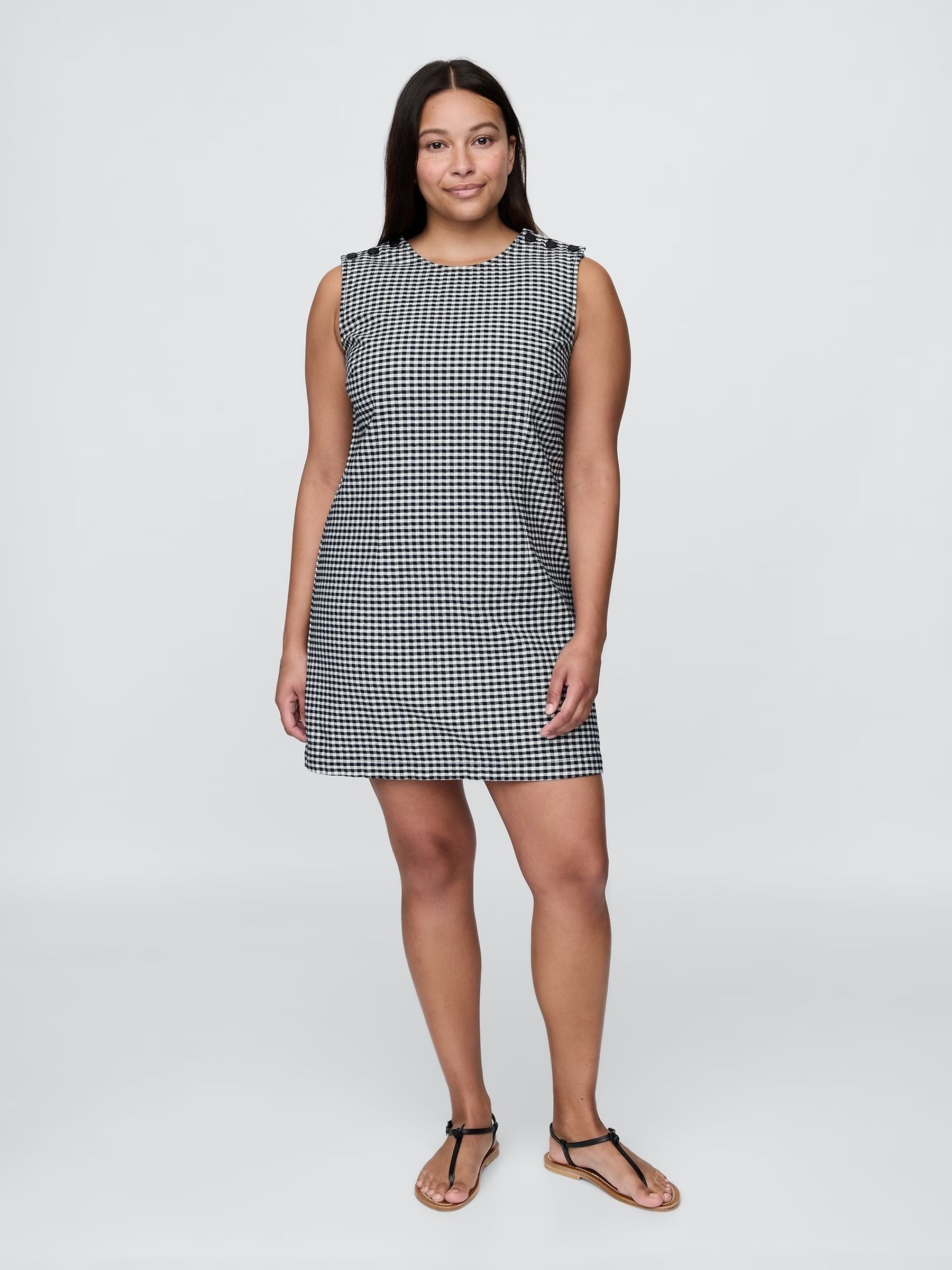 Black/White DÔEN Gingham Denim Mini Dress - Image 5 of 8