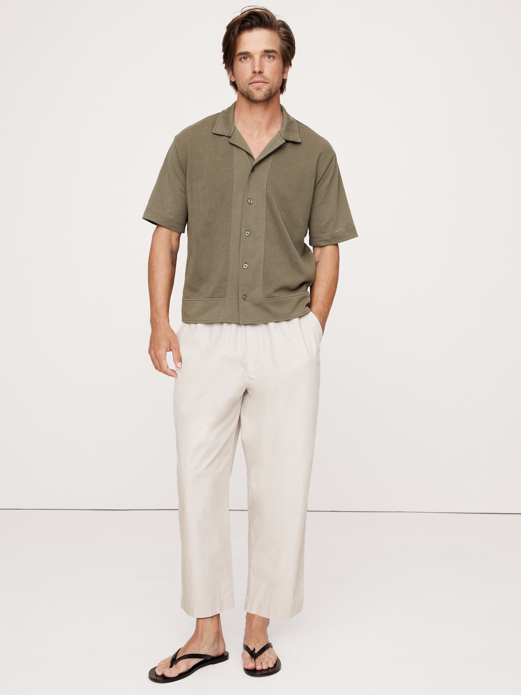 Banana Republic Green Cotton Mesh Resort Shirt - Image 3 of 4
