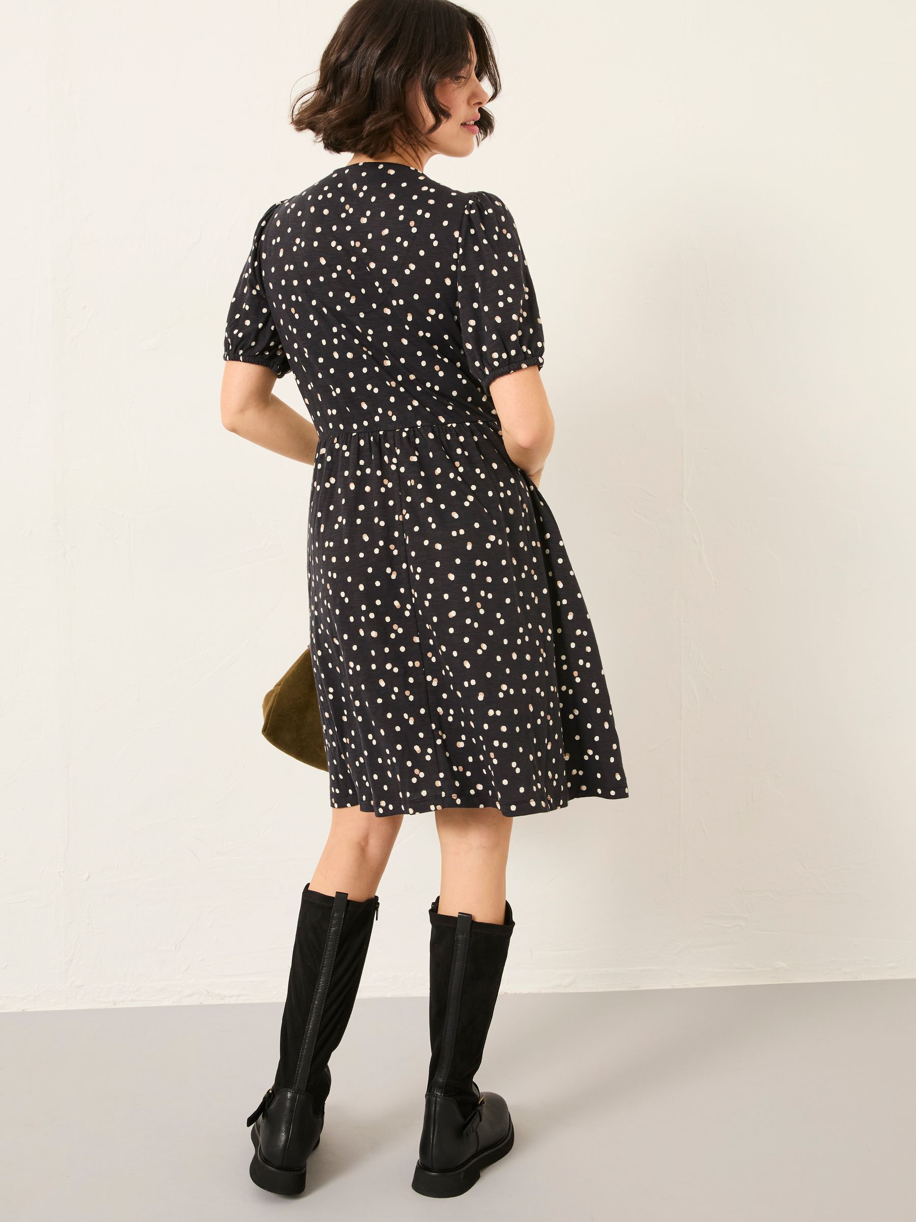 Nell Black Polka Dot Regular Jersey Mini Dress | FatFace USA