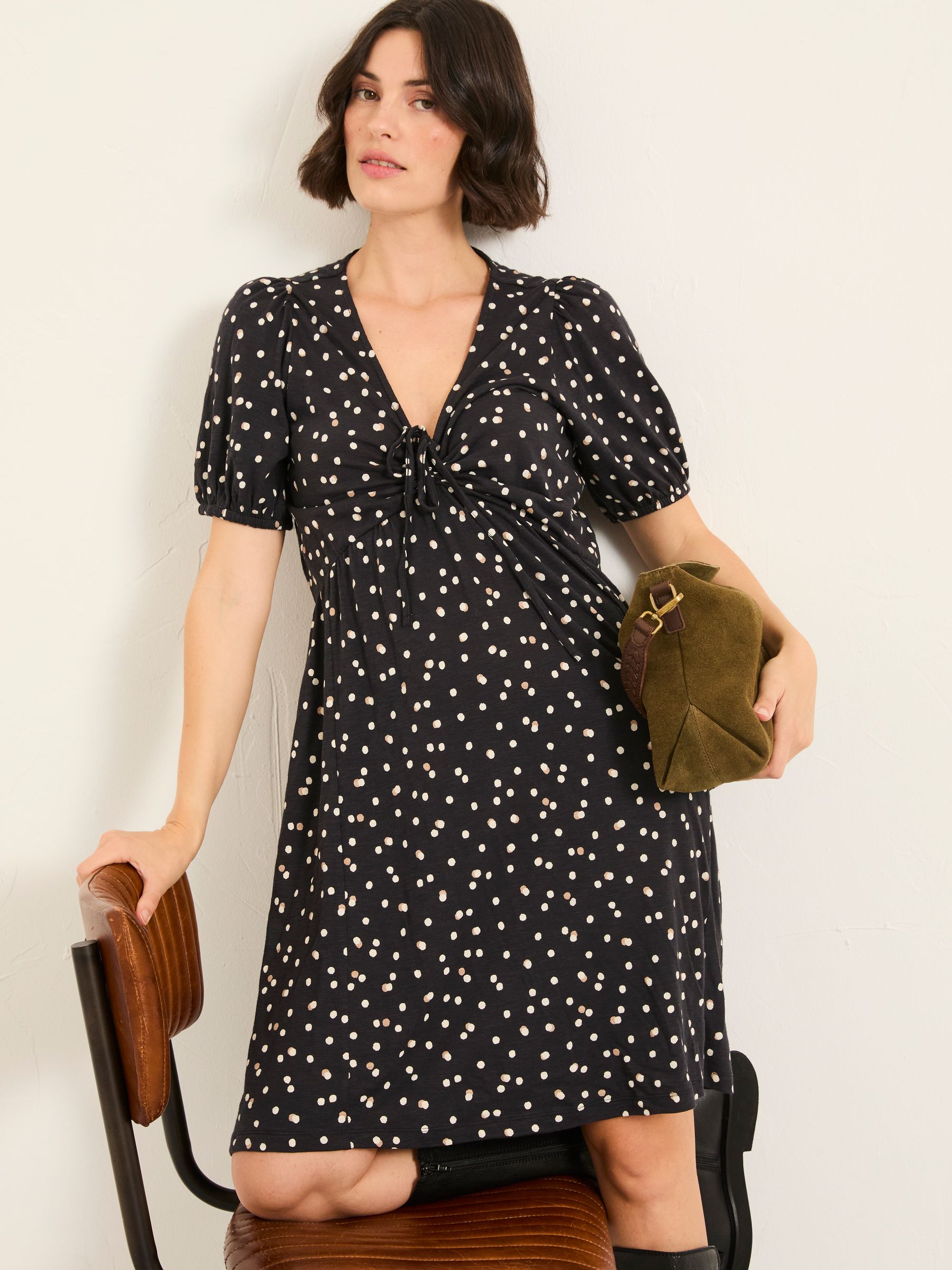 Nell Black Polka Dot Regular Jersey Mini Dress - Image 3 of 5