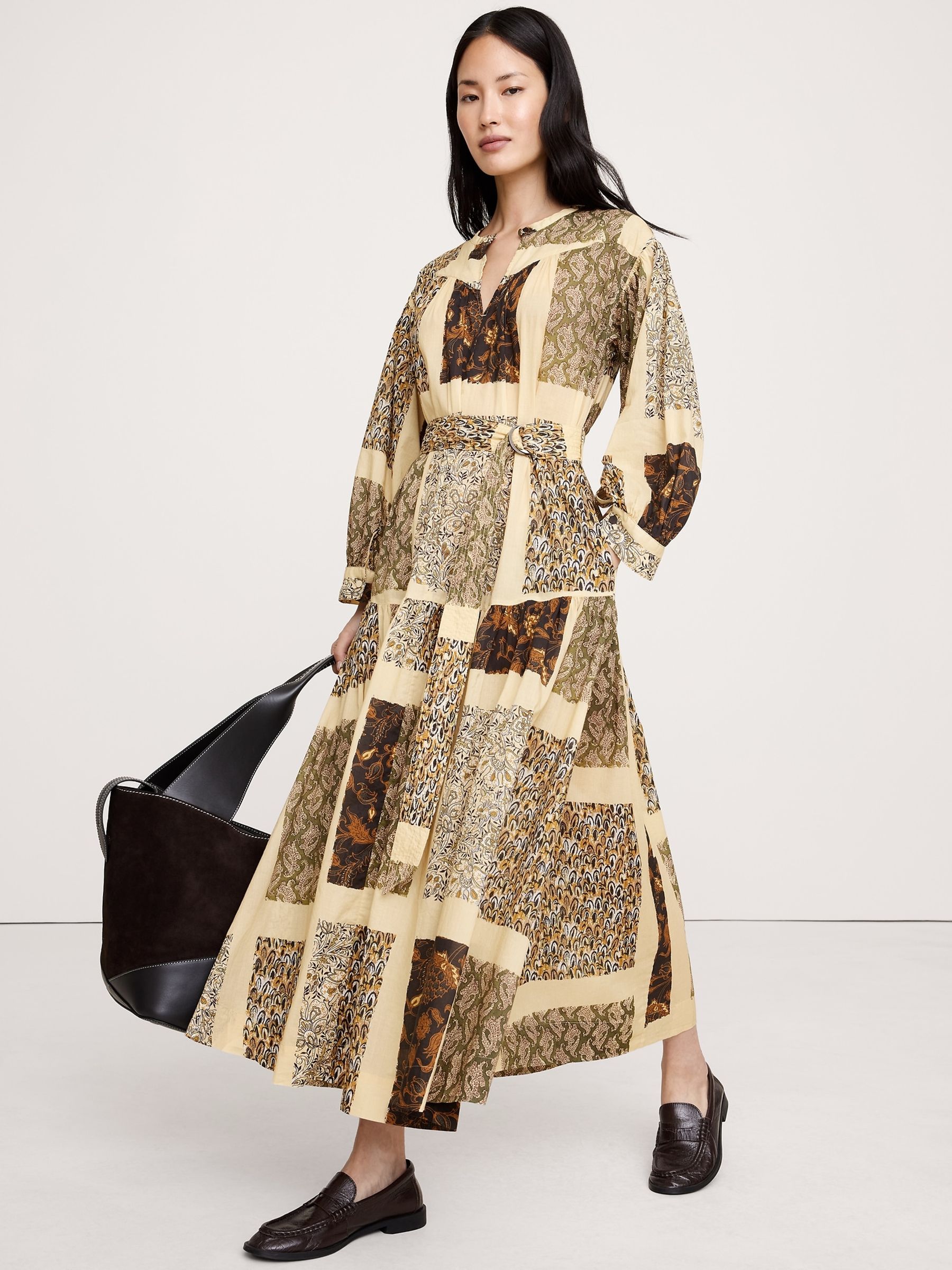 Banana Republic Brown Cotton Tiered Maxi Shirt Dress - Image 1 of 2