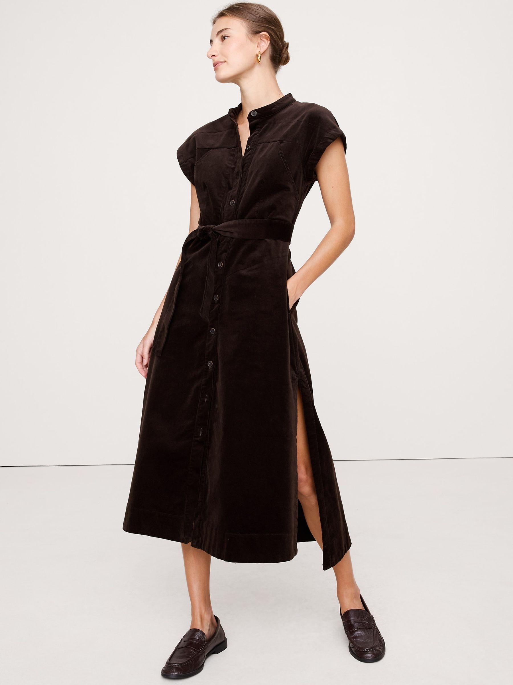 Banana Republic Brown Corduroy Midi Shirt Dress | Gap