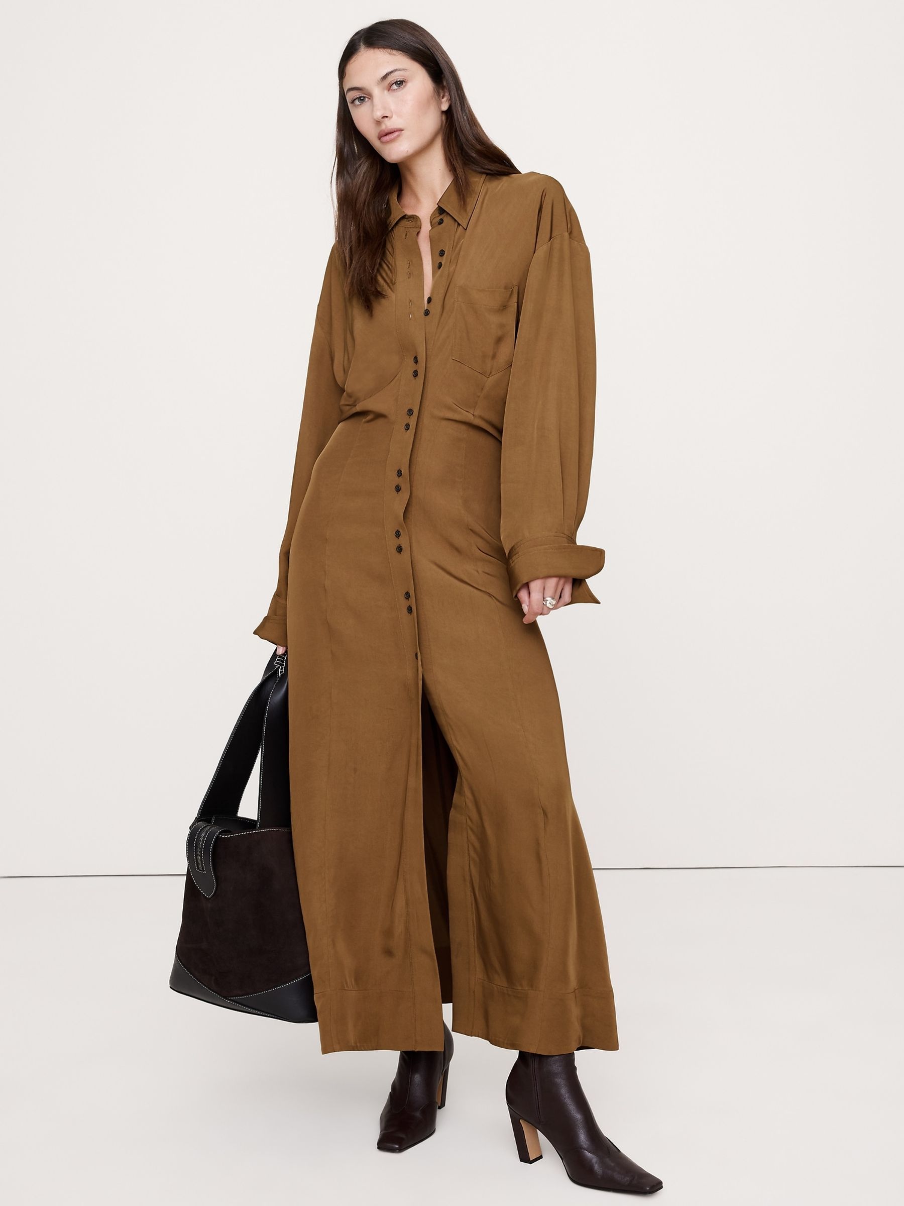 Banana Republic Brown Drapey Twill Shirt Dress - Image 1 of 1