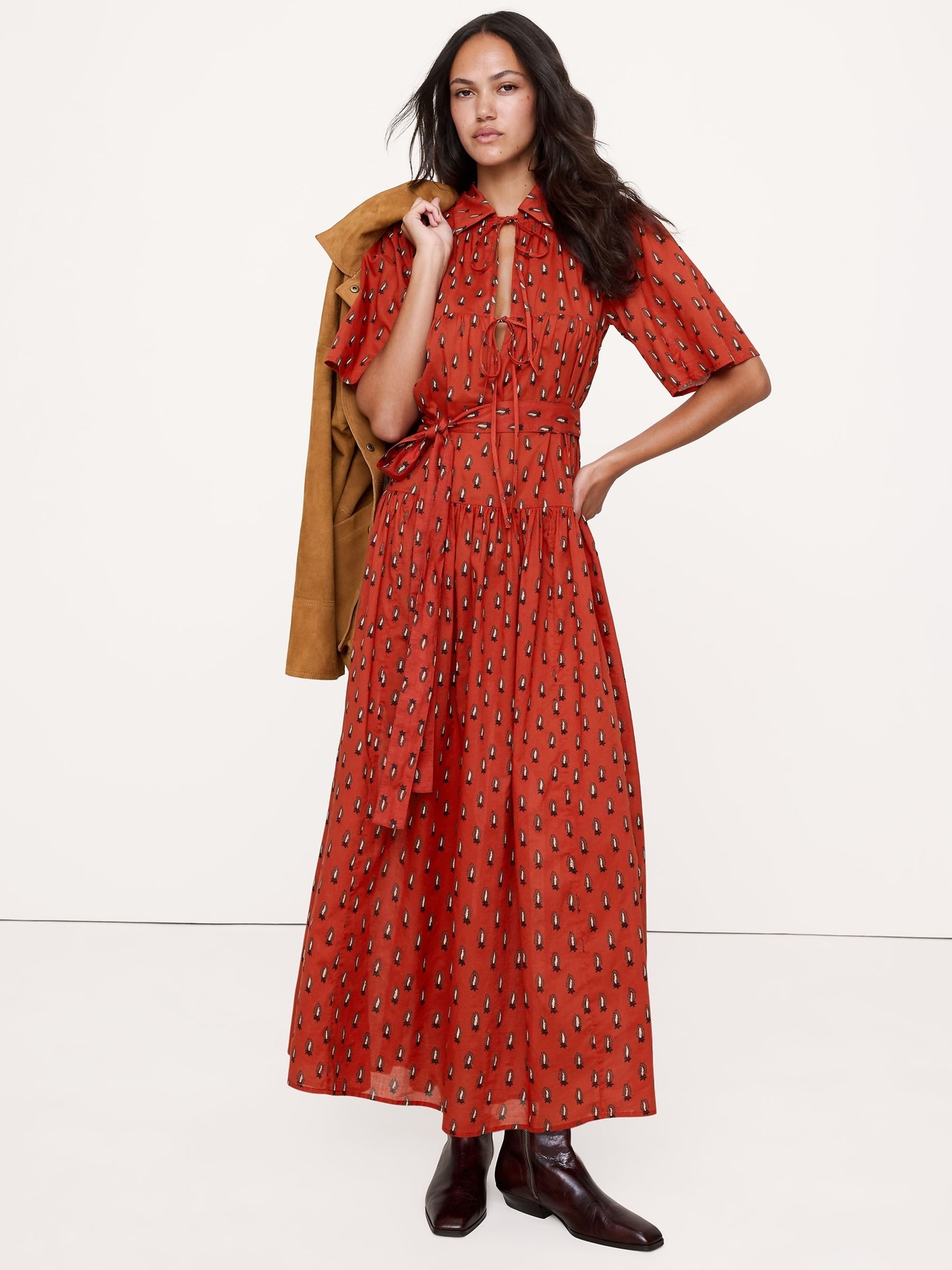 Banana Republic Red Cotton Tie-Front Shirt Dress - Image 1 of 1 Banana Republic Red Cotton Tie-Front Shirt Dress - Image 1 of 1