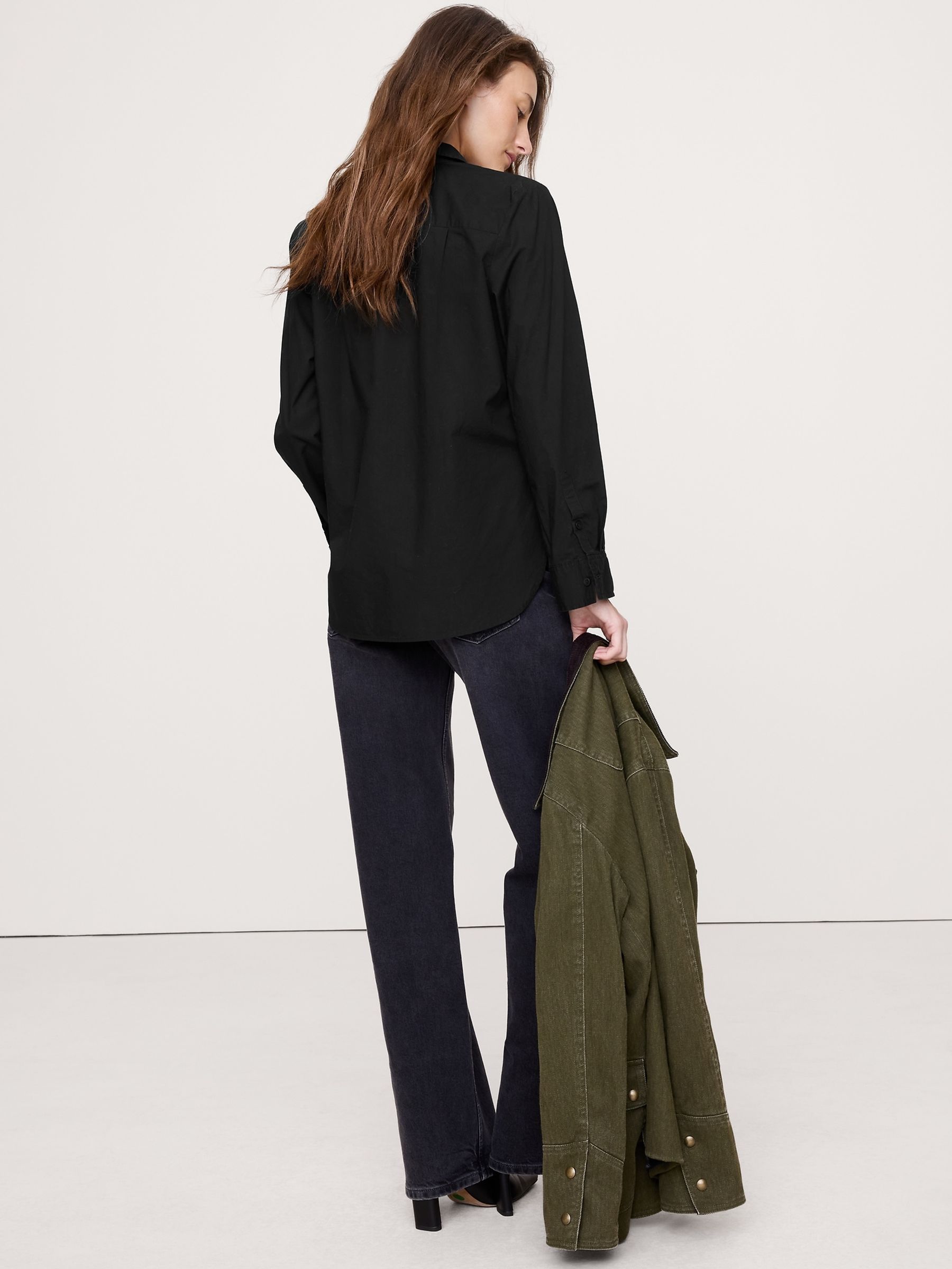 Banana Republic Black Boxy Cotton Poplin Shirt - Image 2 of 4