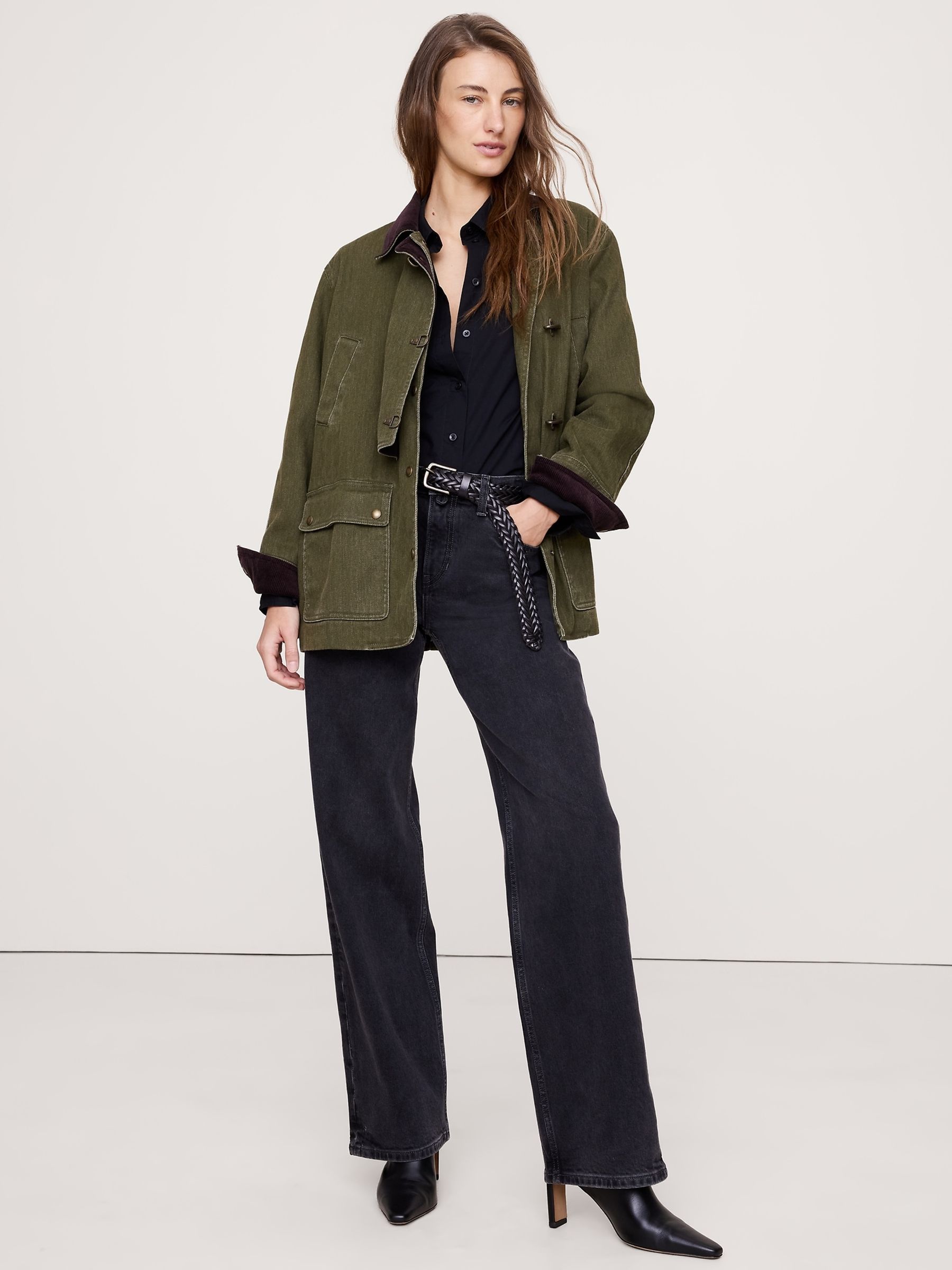 Banana Republic Black Boxy Cotton Poplin Shirt - Image 3 of 4