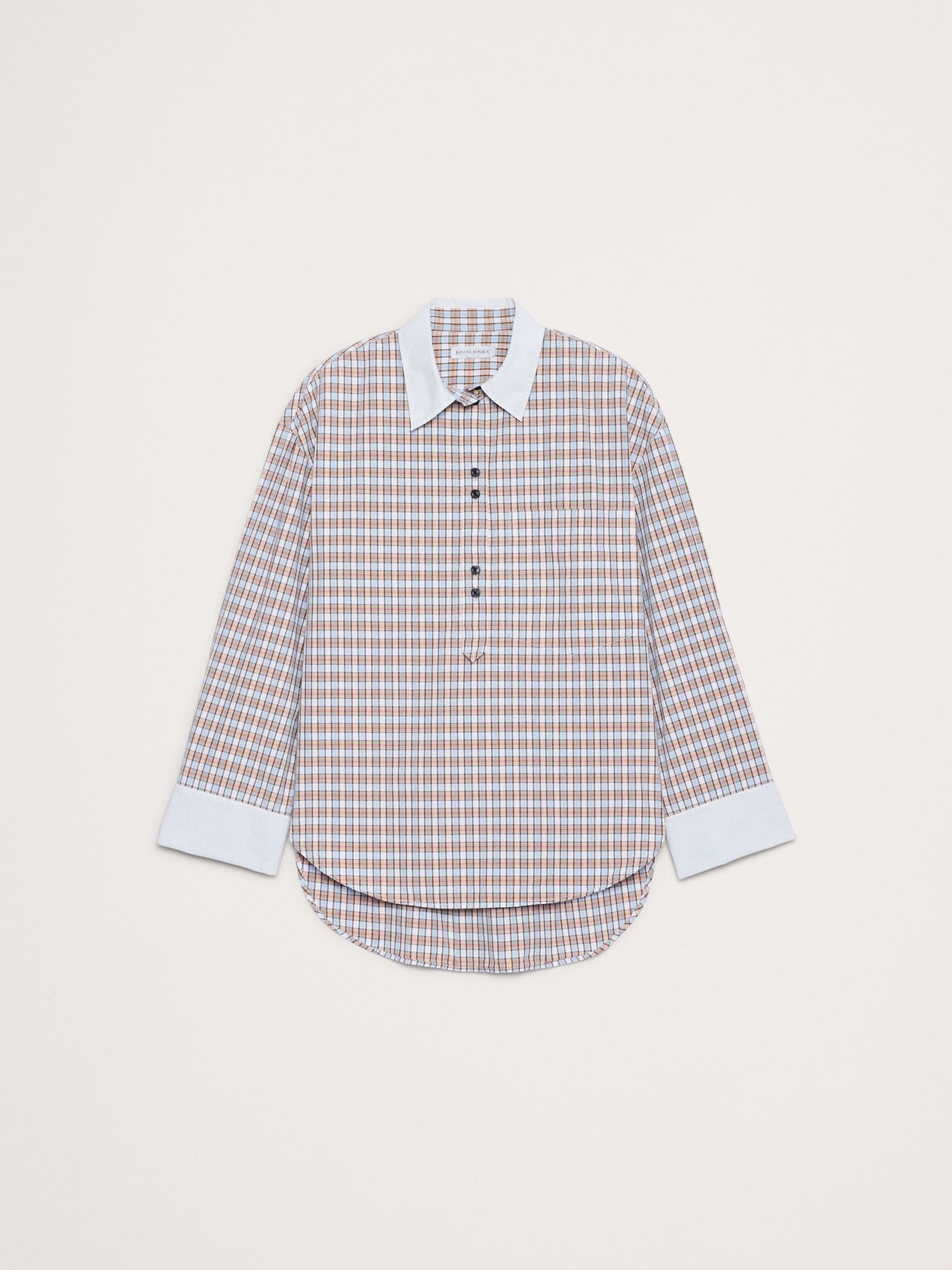 Banana Republic Blue/Brown Check Oversized Cotton Poplin Banker Shirt - Image 4 of 4 Banana Republic Blue/Brown Check Oversized Cotton Poplin Banker Shirt - Image 4 of 4