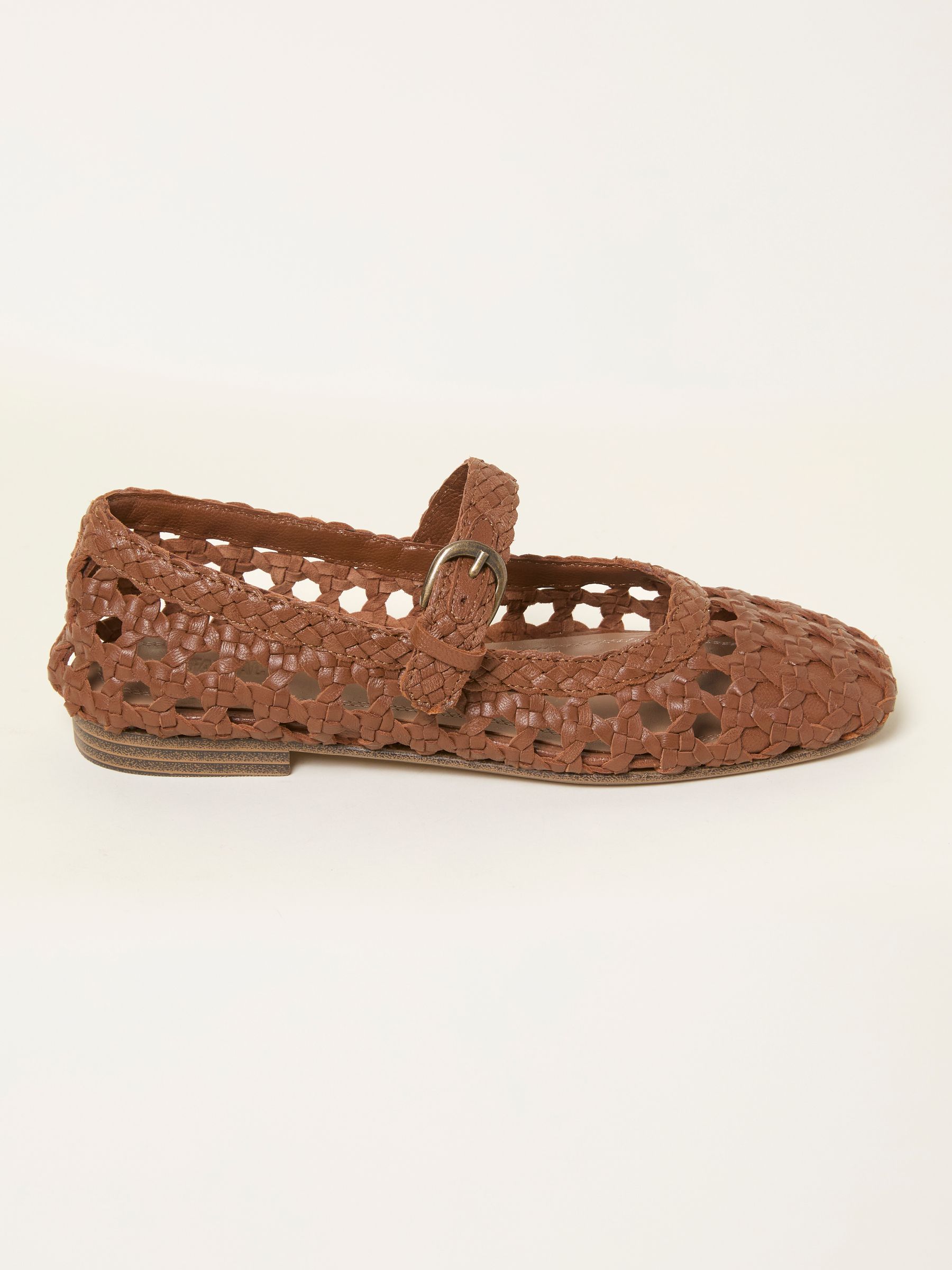 Brown Leather Weave Mary Jane Flat - Image 1 of 3