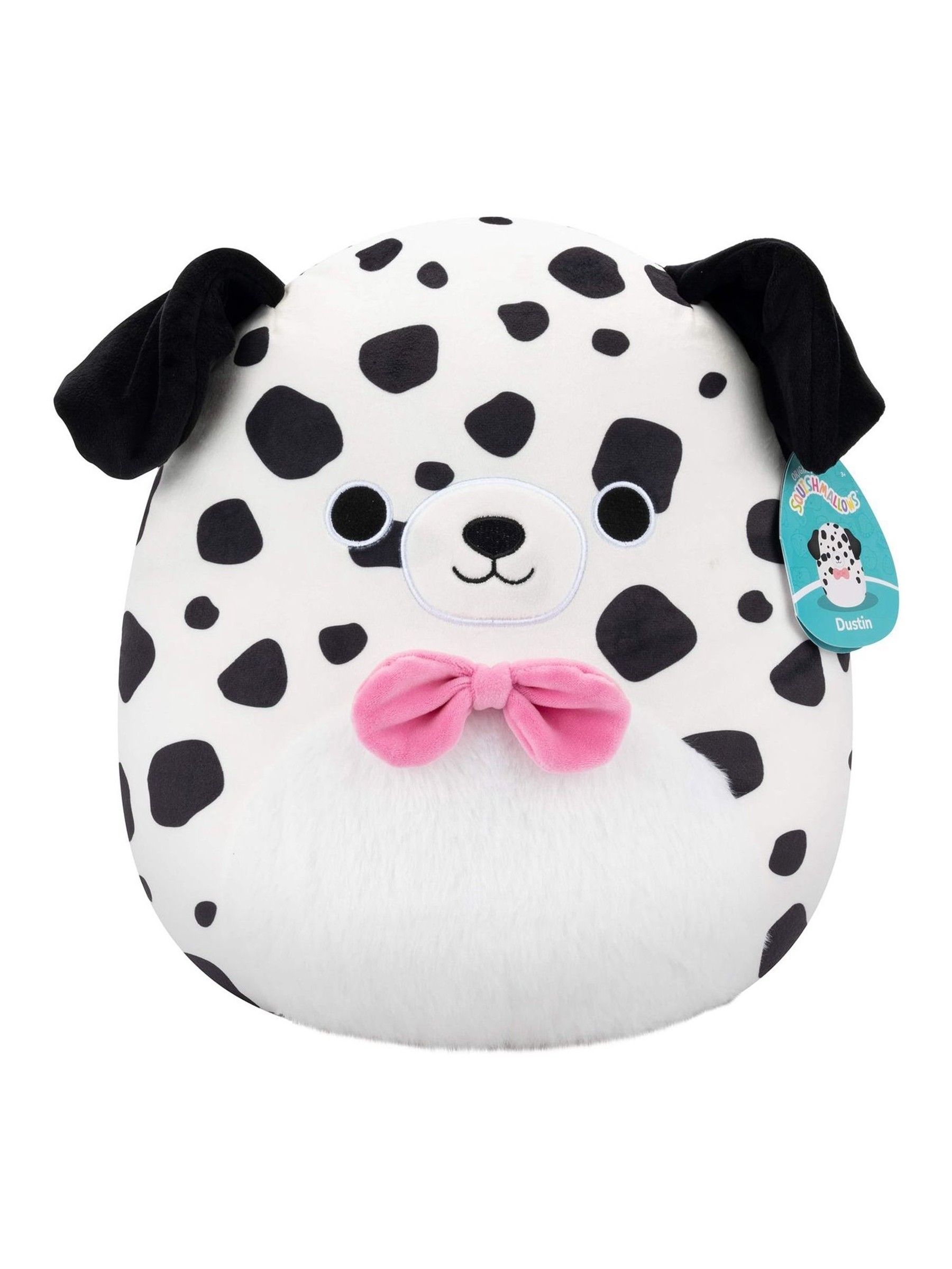 Jazawares 12 Squishmallows  Dustin  White Dalmatian WFuzz Belly and Bowtie Toy - Image 1 of 5