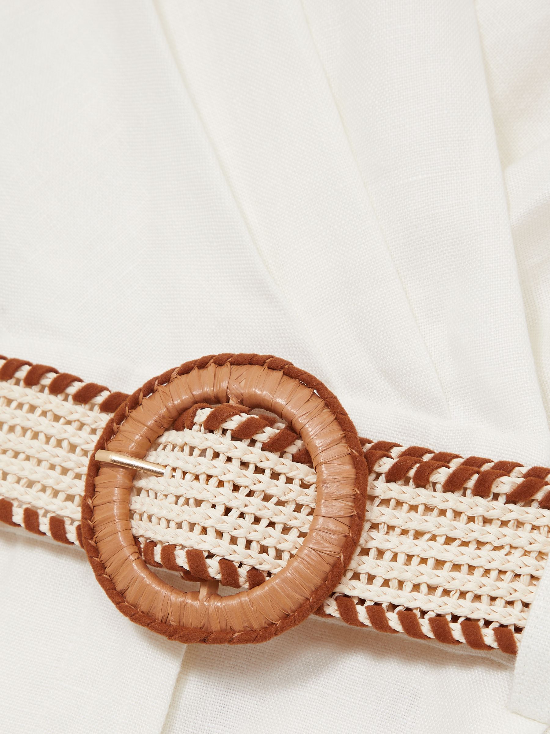 Linen Belted Sleeveless Wrap Playsuit in Cream - Image 6 of 6