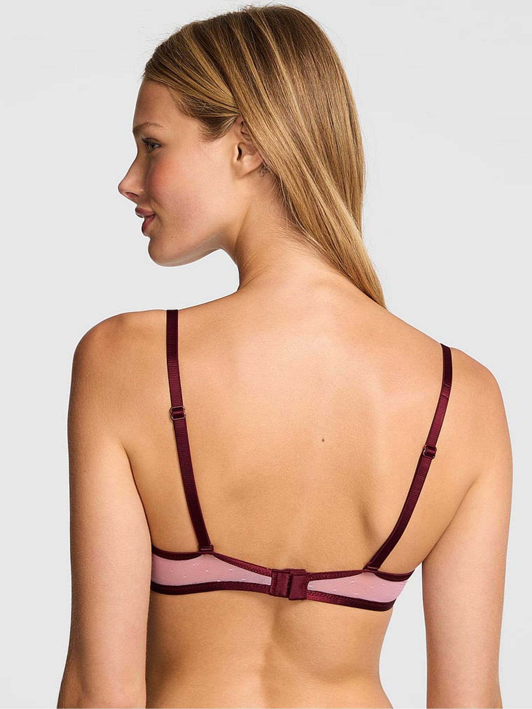 Burgandy Pink Rose Appliqué Mesh Bra - Image 2 of 3