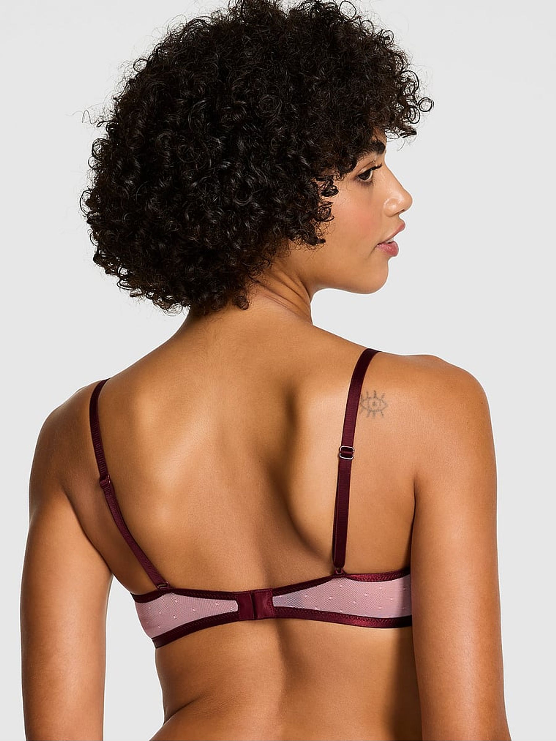 Burgandy Pink Rose Applique Mesh Bra - Image 2 of 3