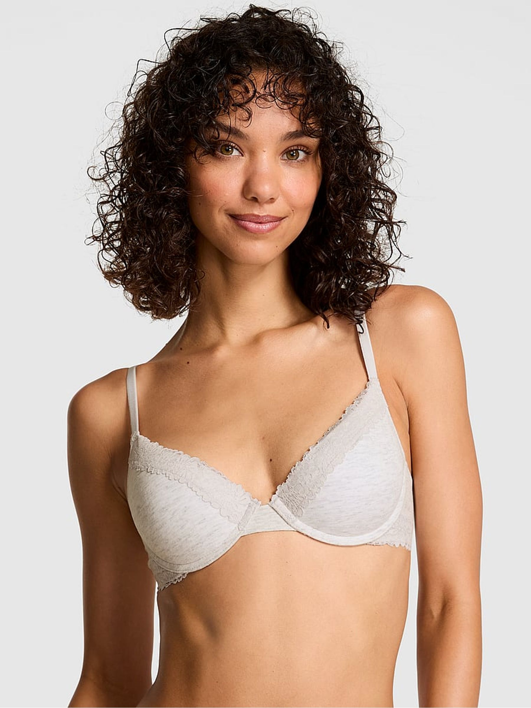 Snow White Push Up Cotton Heather Lace Trim Bra - Image 1 of 3