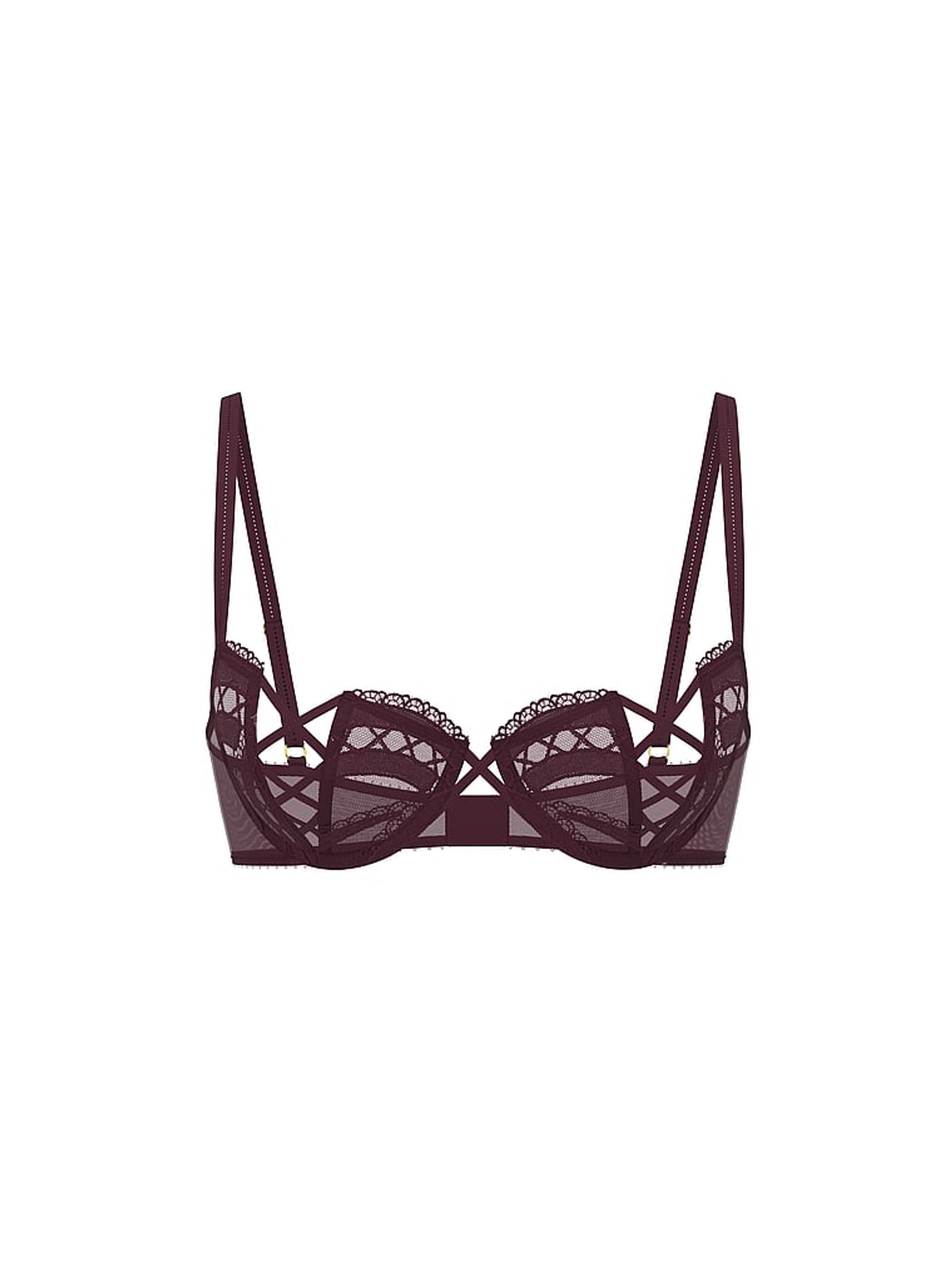Winter Wine Red Unlined Balcony Lace Embroidery Open Cup Bra - Image 3 of 3