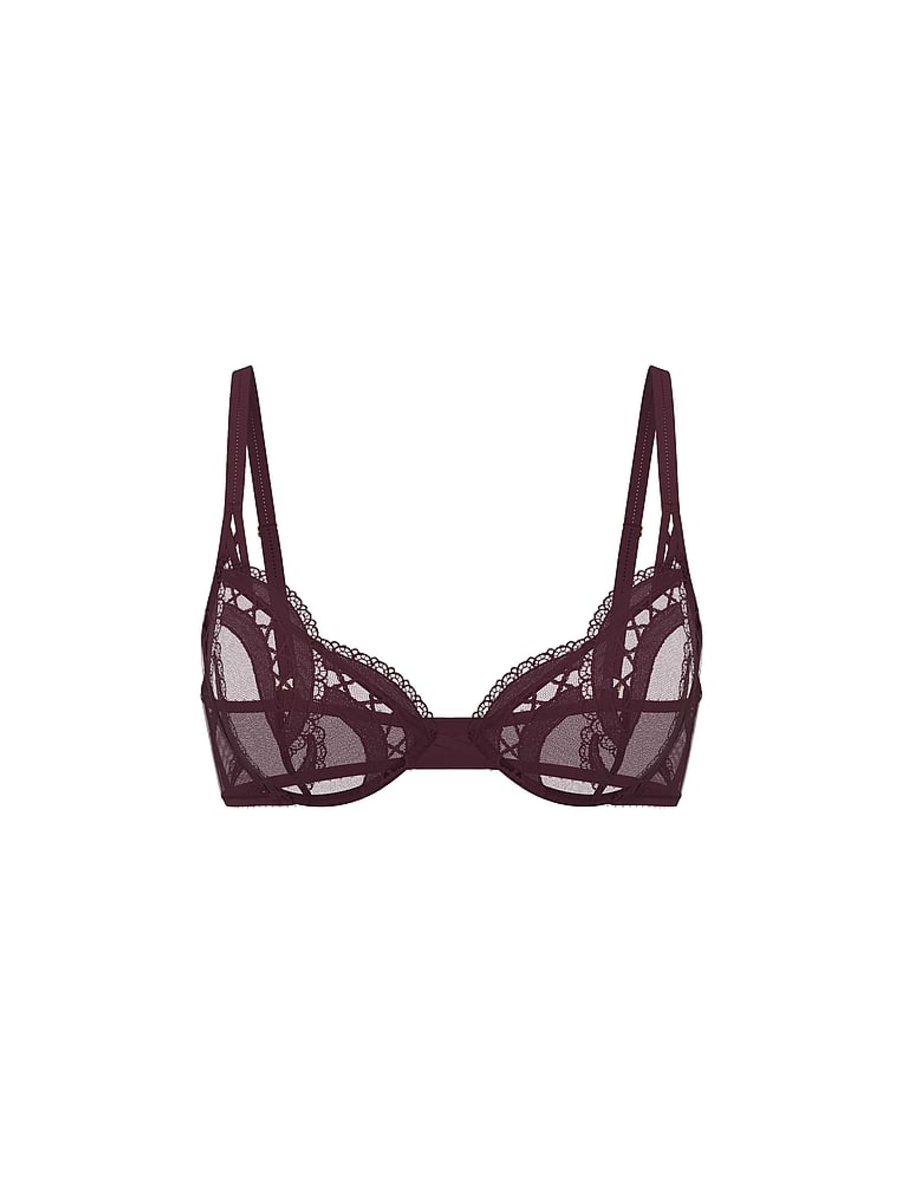 Winter Wine Red Unlined Demi Lace Embroidery Bra - Image 5 of 5