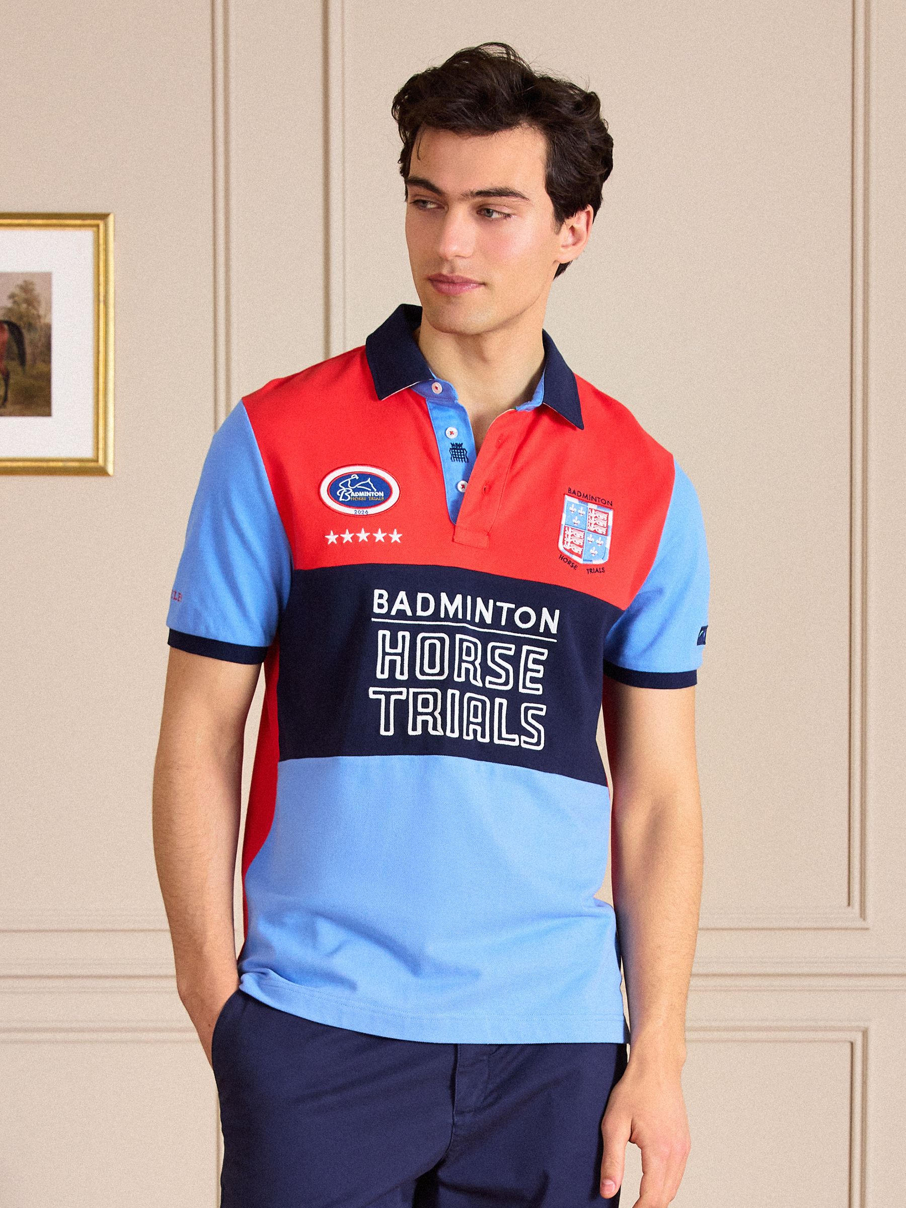 Red & Blue Official Badminton Horse Trials Colourblock Cotton Pique Polo Shirt - Image 1 of 13