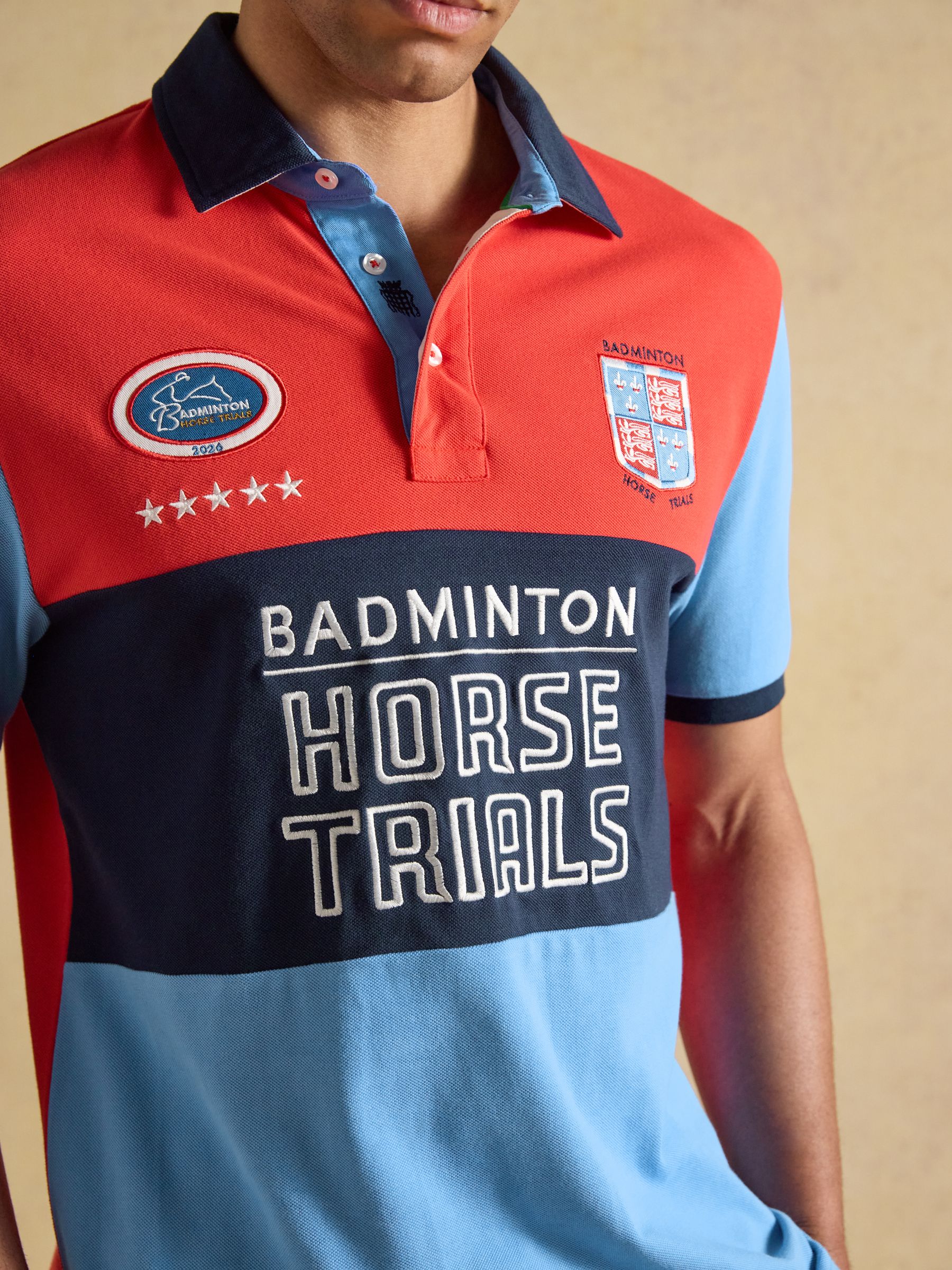 Red & Blue Official Badminton Horse Trials Colourblock Cotton Pique Polo Shirt - Image 11 of 13