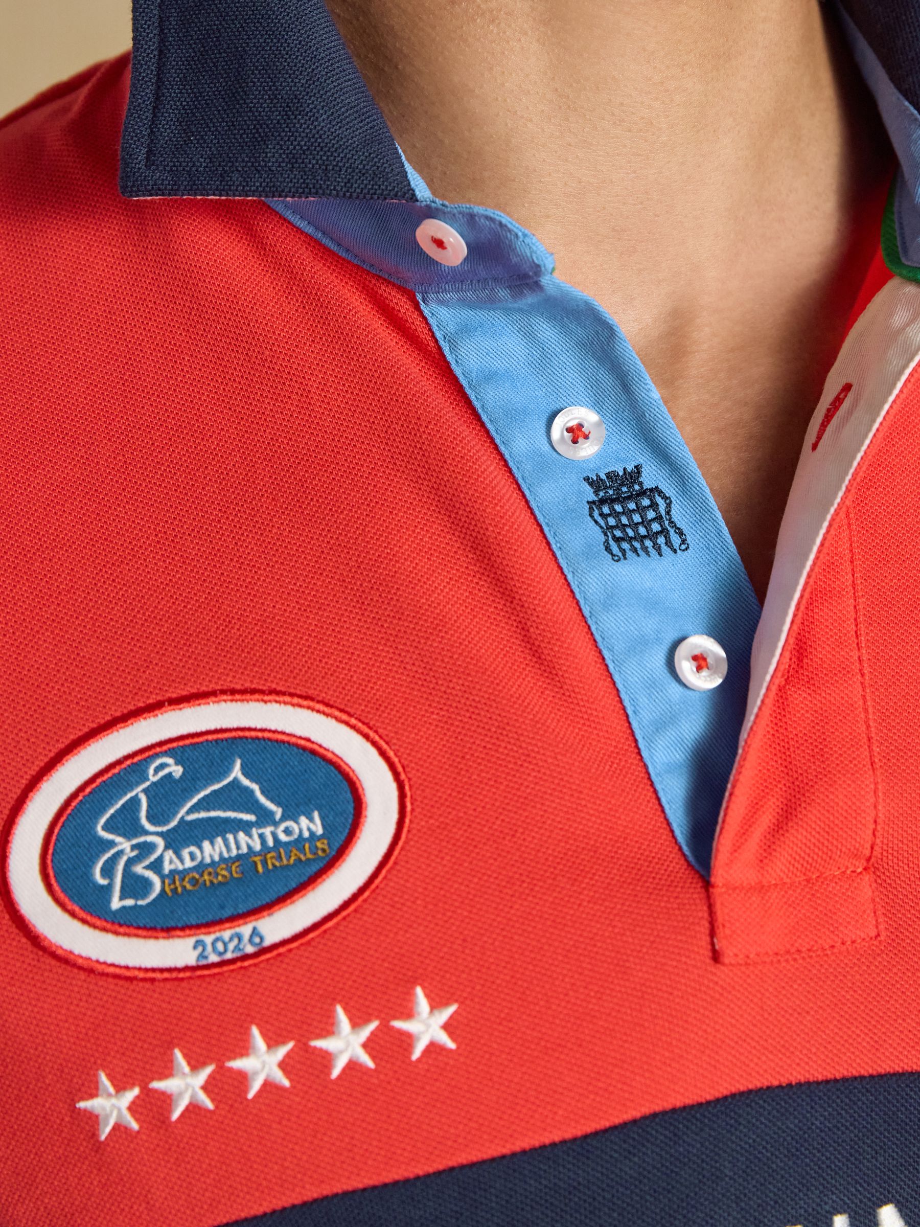 Red & Blue Official Badminton Horse Trials Colourblock Cotton Pique Polo Shirt - Image 12 of 13