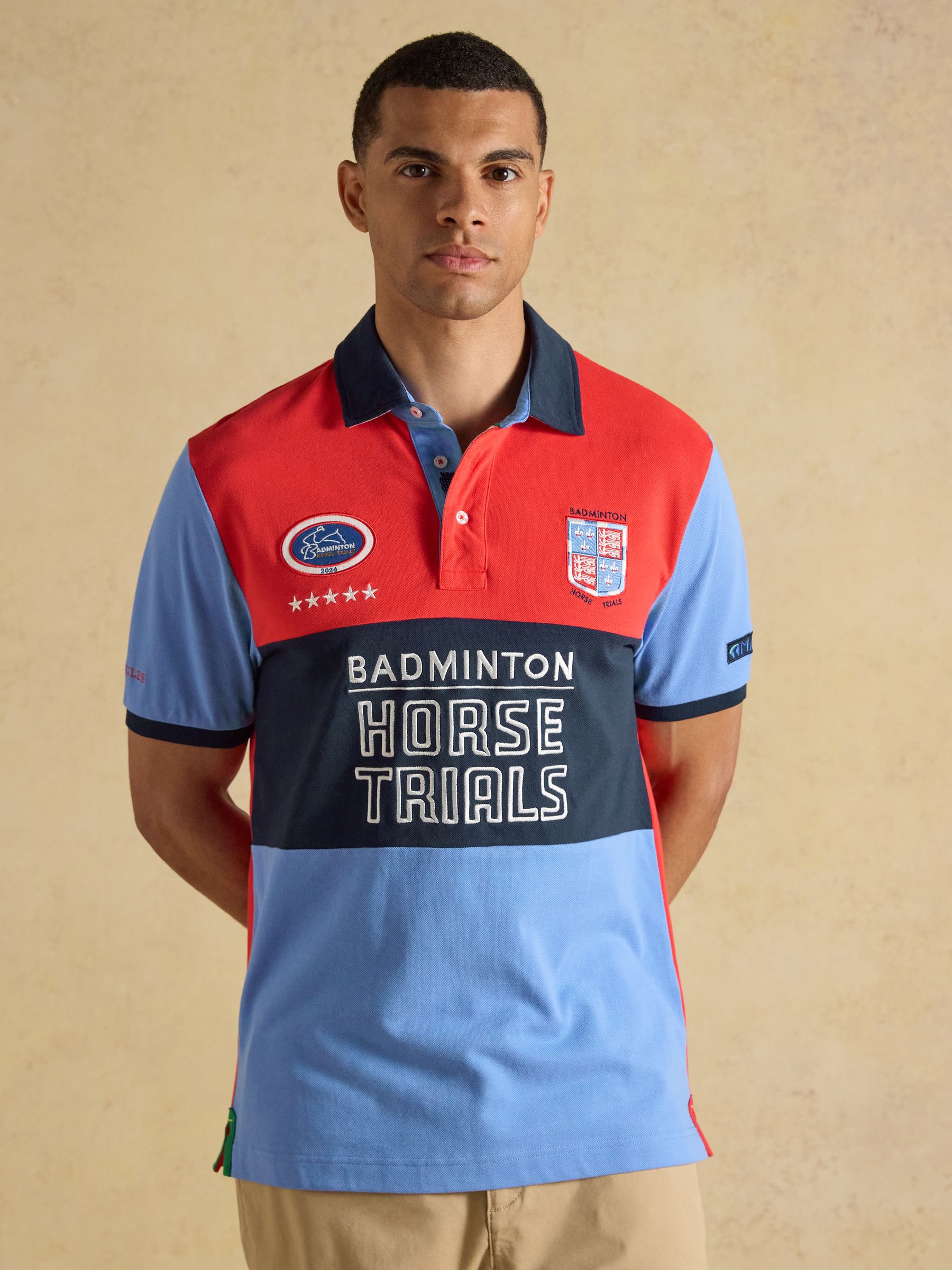 Red & Blue Official Badminton Horse Trials Colourblock Cotton Pique Polo Shirt - Image 3 of 13