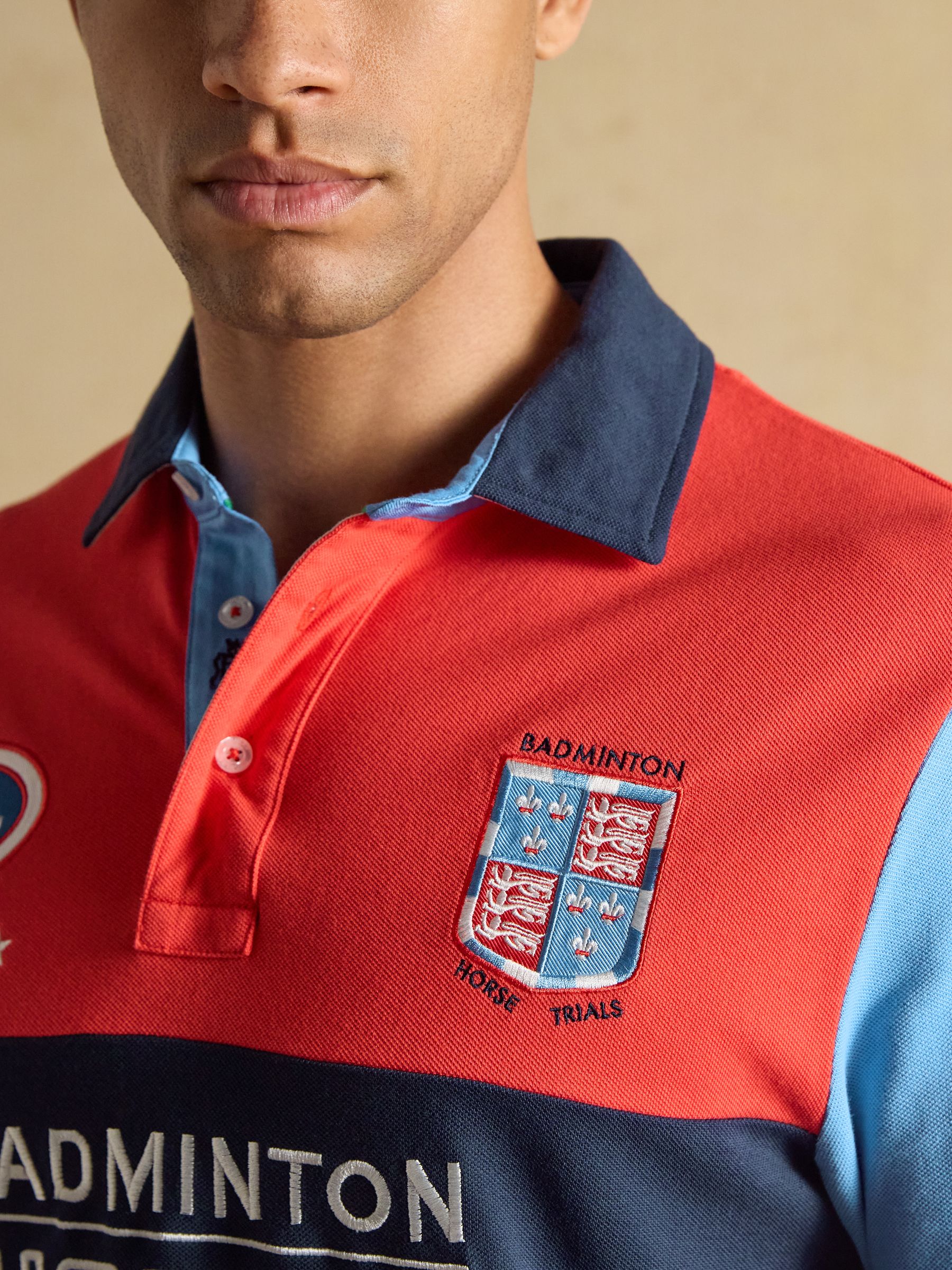 Red & Blue Official Badminton Horse Trials Colourblock Cotton Pique Polo Shirt - Image 7 of 13