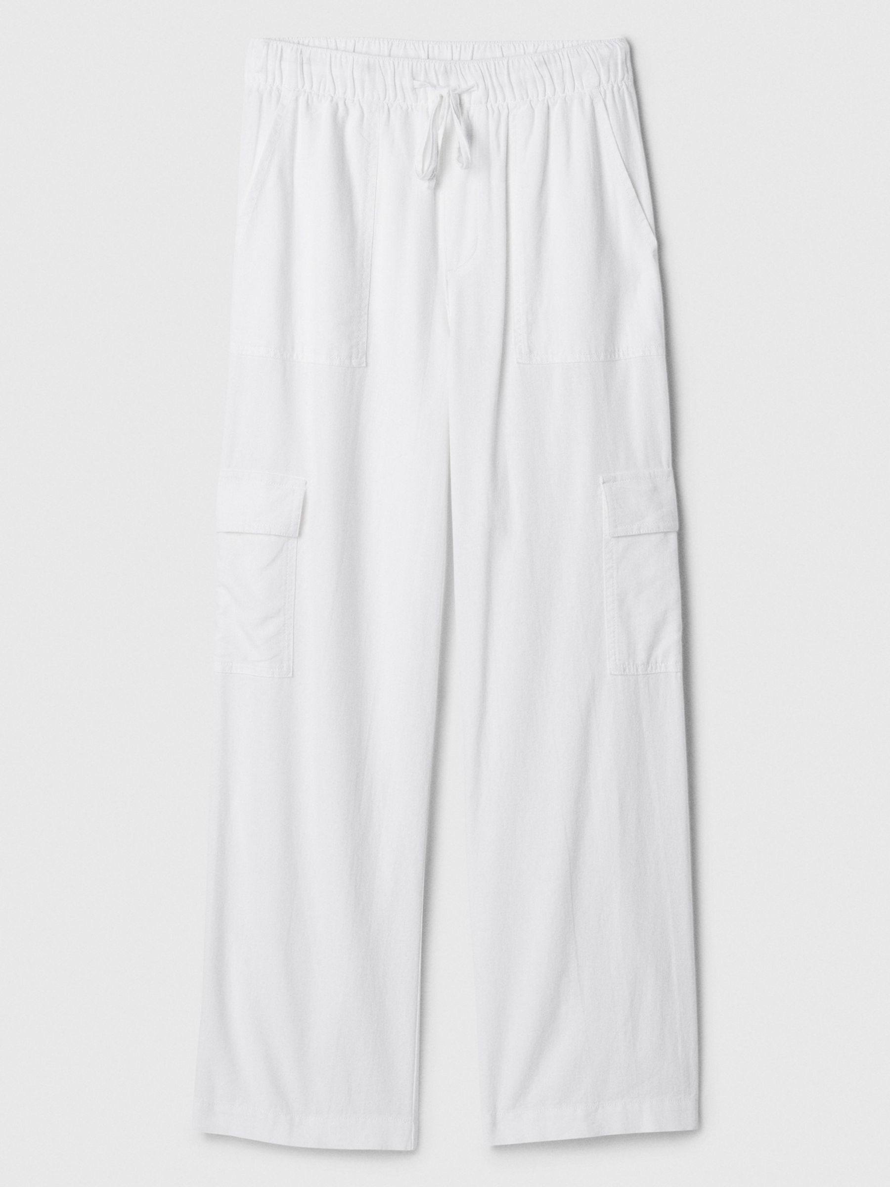 White Linen Blend Wide Leg Cargo Pull On Trousers - Image 6 of 7