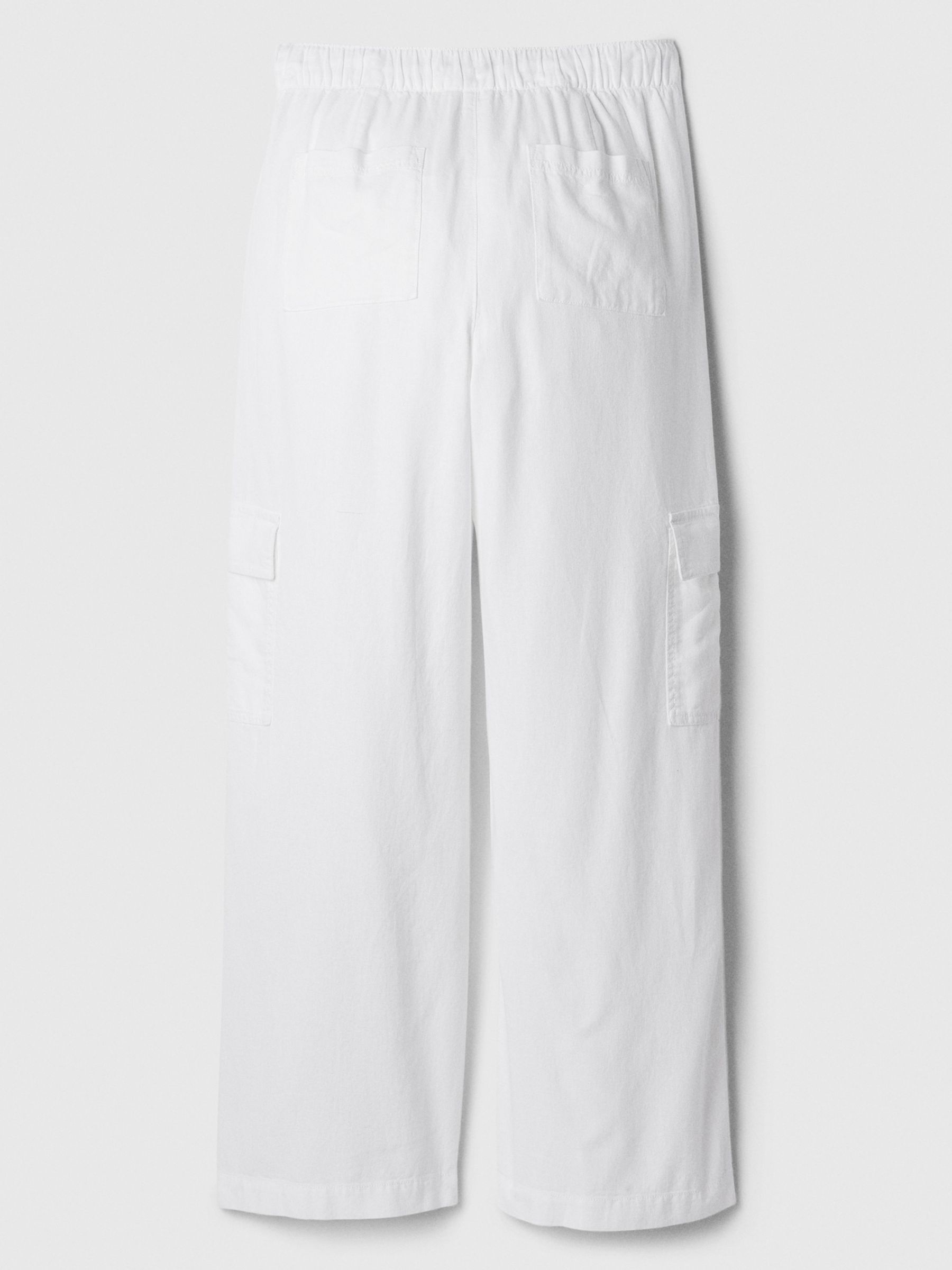 White Linen Blend Wide Leg Cargo Pull On Trousers - Image 7 of 7