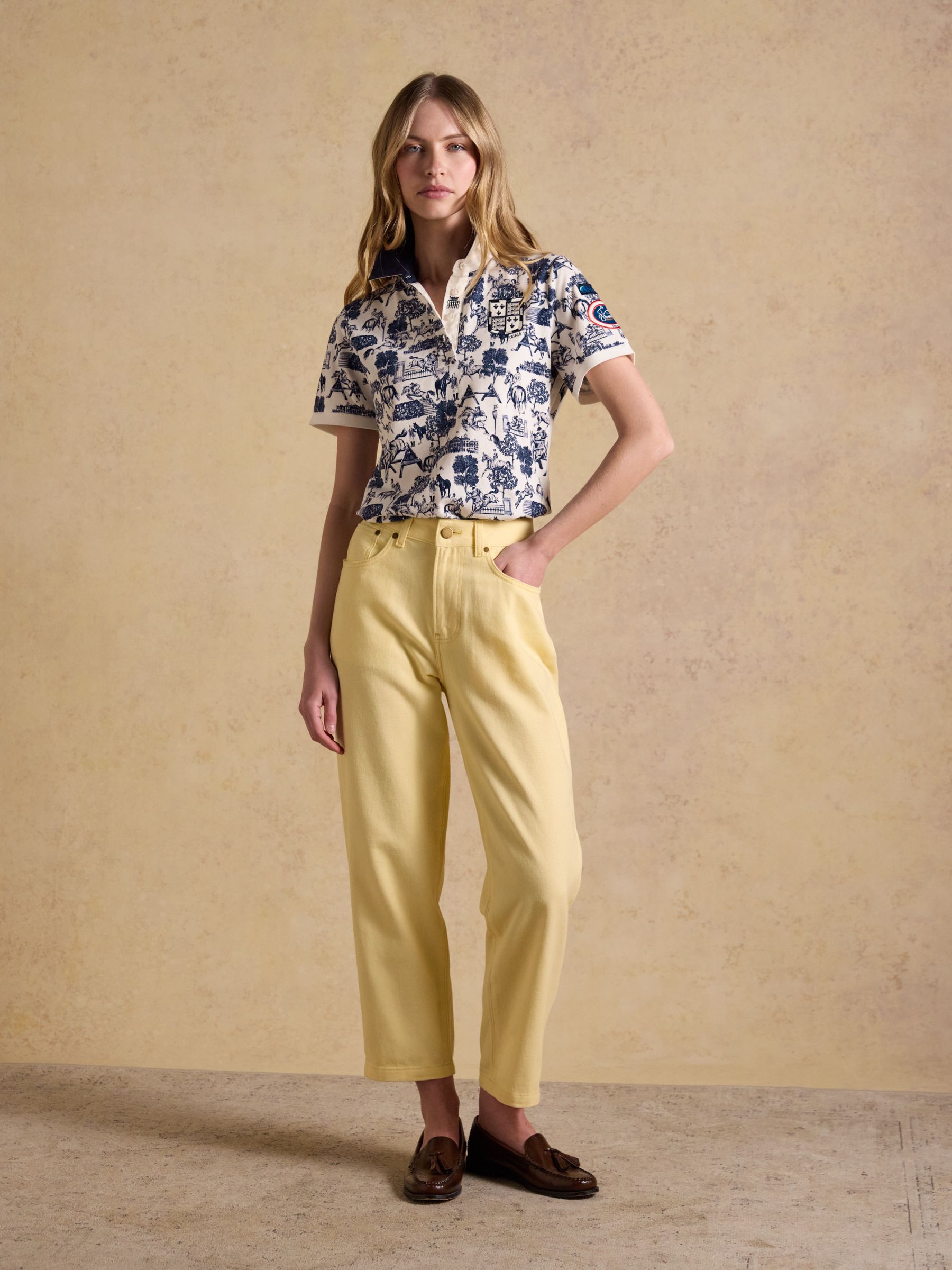 Cream/Blue Official Badminton Horse Trials Equestrian Print Cotton Pique Polo Shirt - Image 10 of 15