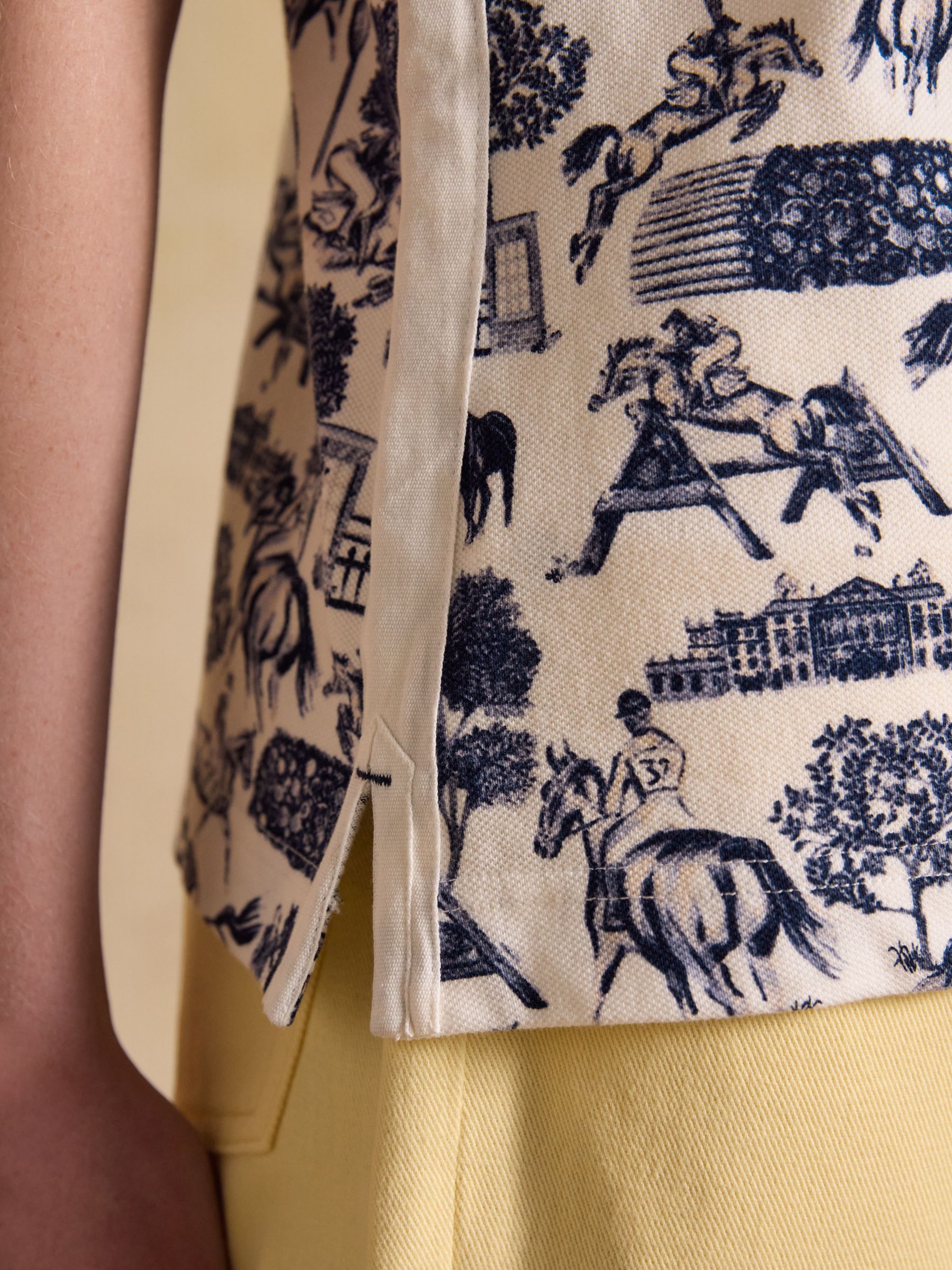 Cream/Blue Official Badminton Horse Trials Equestrian Print Cotton Pique Polo Shirt - Image 11 of 15