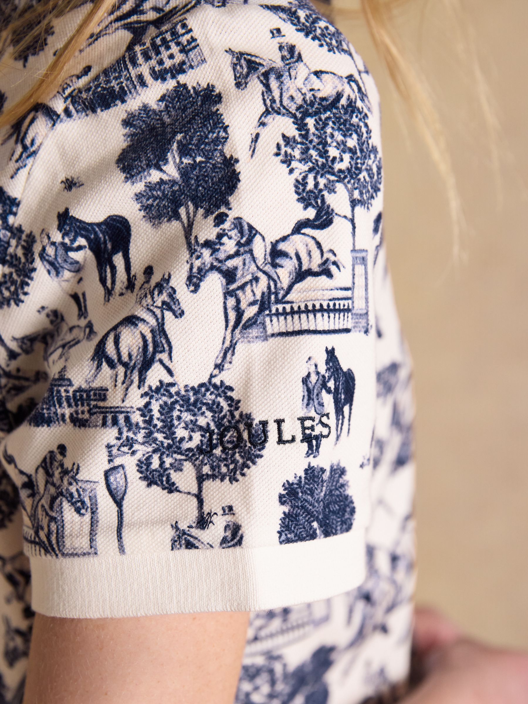 Cream/Blue Official Badminton Horse Trials Equestrian Print Cotton Pique Polo Shirt - Image 12 of 15