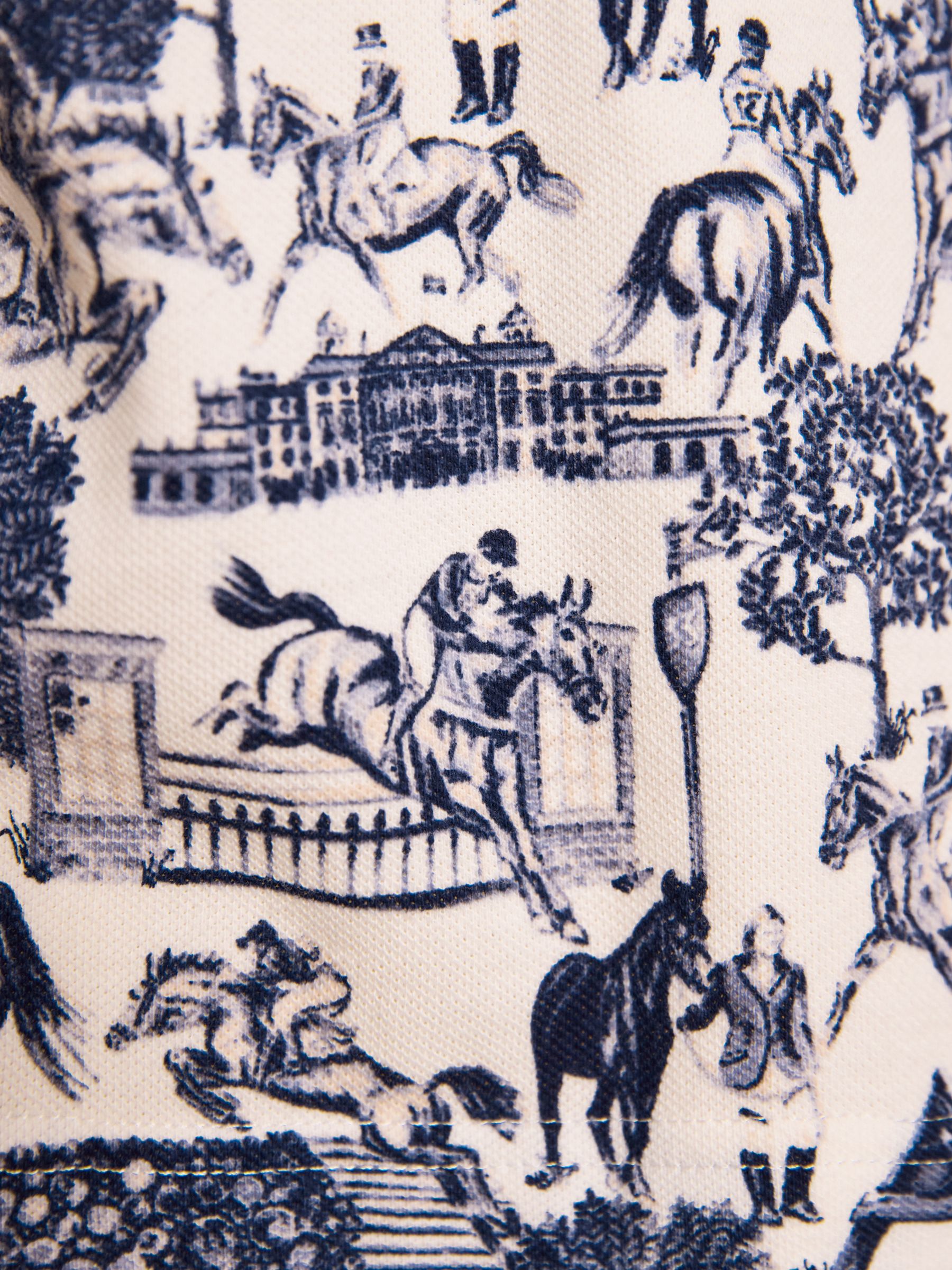 Cream/Blue Official Badminton Horse Trials Equestrian Print Cotton Pique Polo Shirt - Image 14 of 15