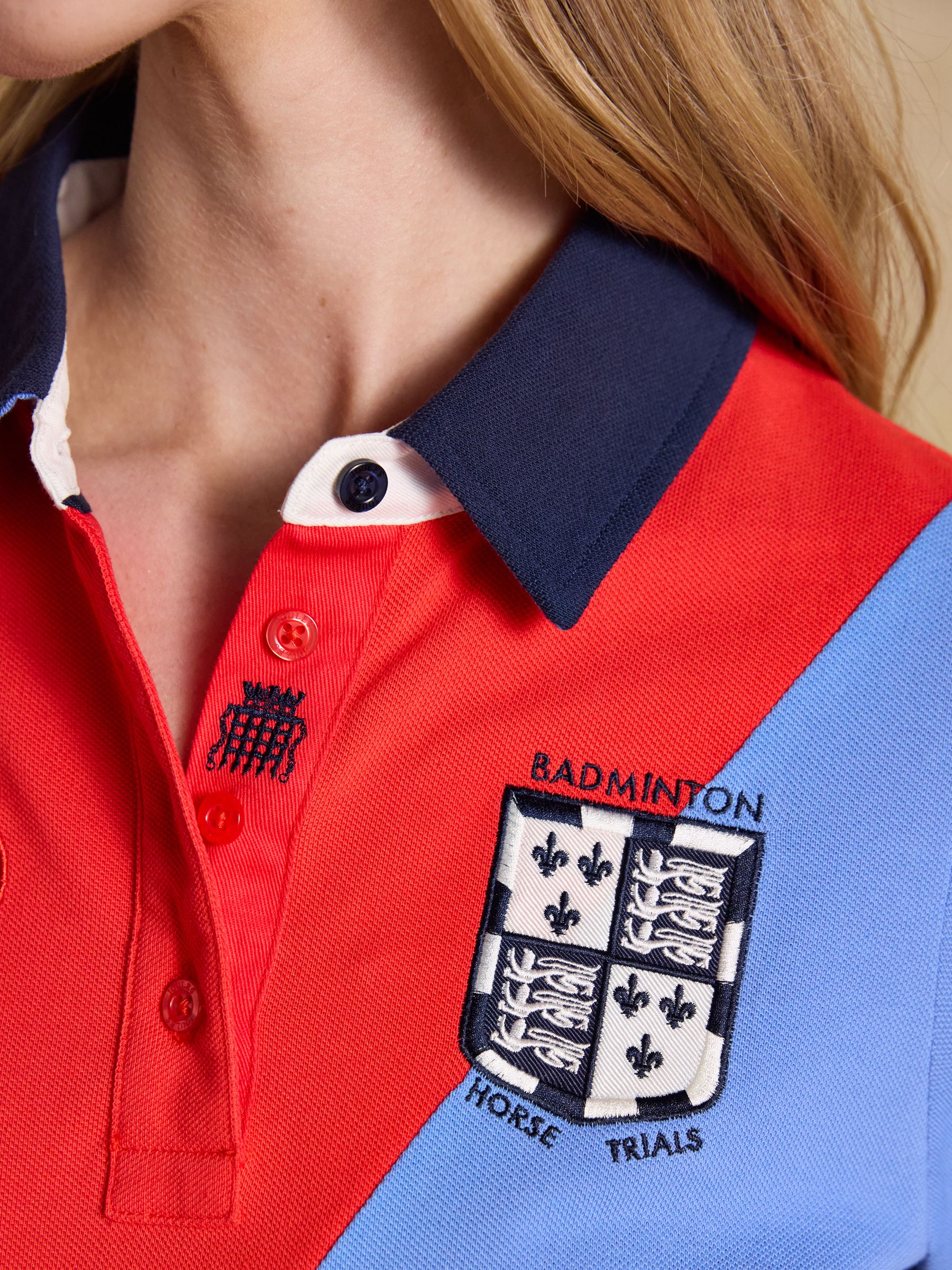 Red & Blue Official Badminton Horse Trials Colourblock Cotton Pique Polo Shirt - Image 8 of 16