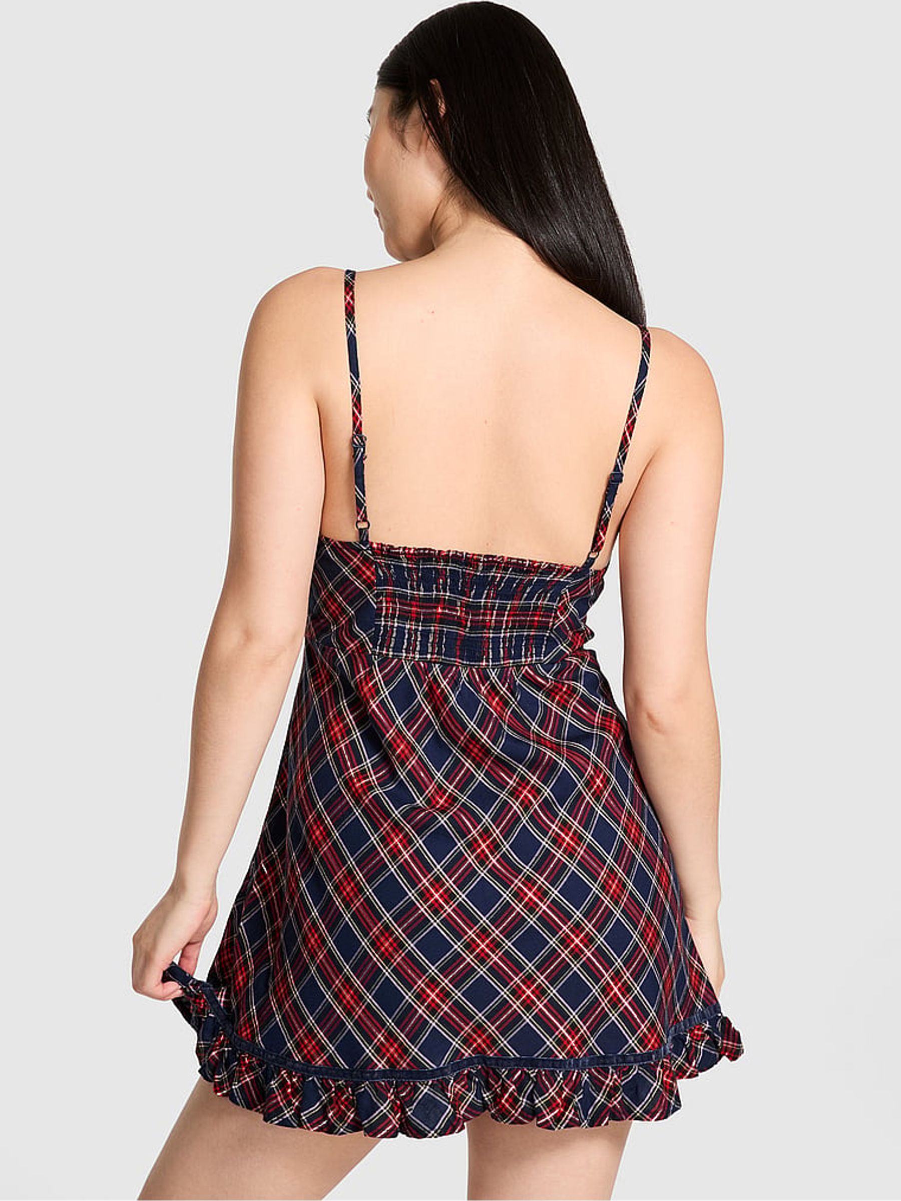 Noir Navy Blue Christmas Tartan Sleep Dress - Image 3 of 3 Noir Navy Blue Christmas Tartan Sleep Dress - Image 3 of 3