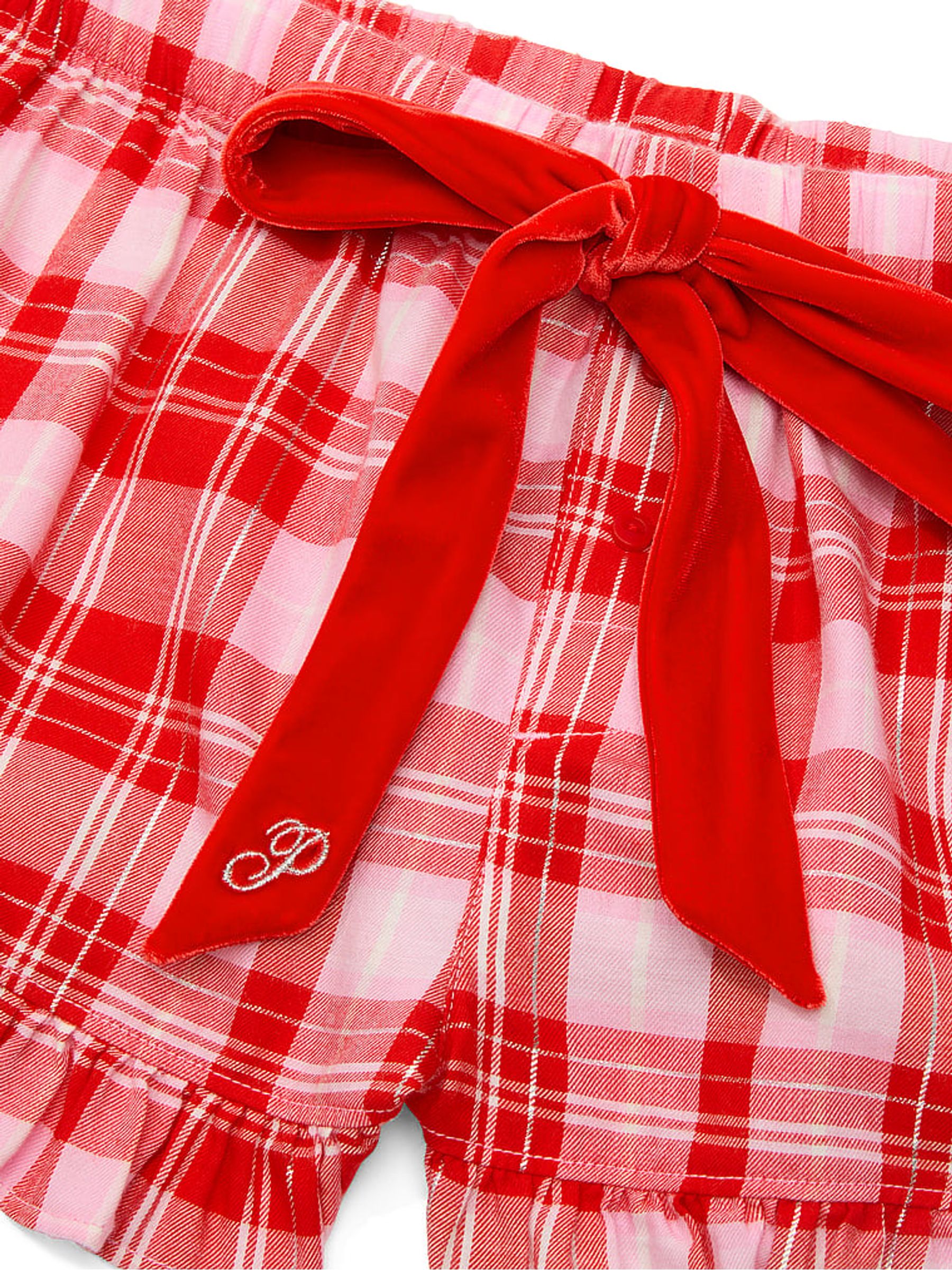 Red and Pink Christmas Tartan Velvet Bow Pyjama Bottoms - Image 3 of 3 Red and Pink Christmas Tartan Velvet Bow Pyjama Bottoms - Image 3 of 3