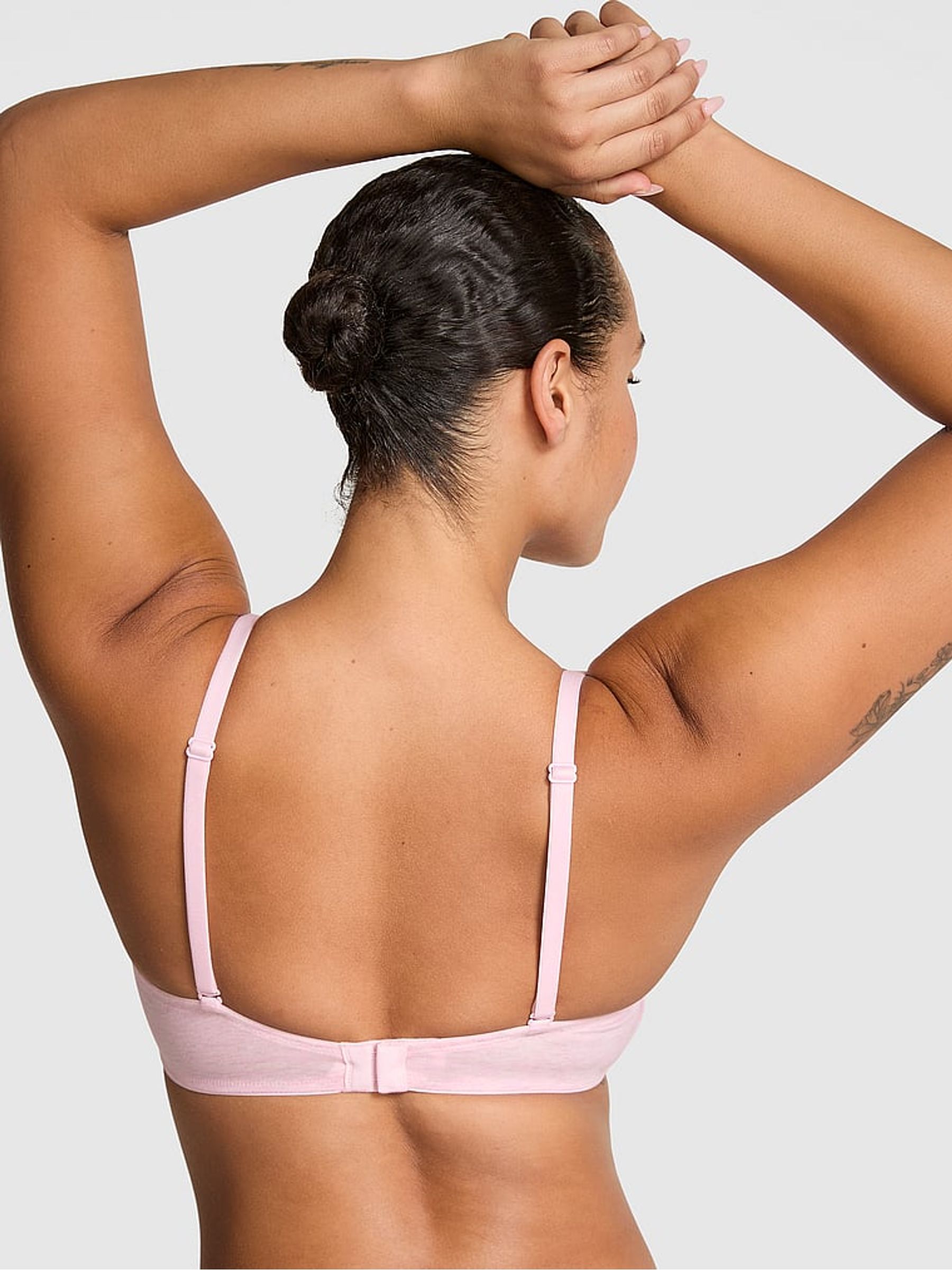Petal Pink Non Wired Push Up Cotton Heather Lace Trim Bra - Image 2 of 3
