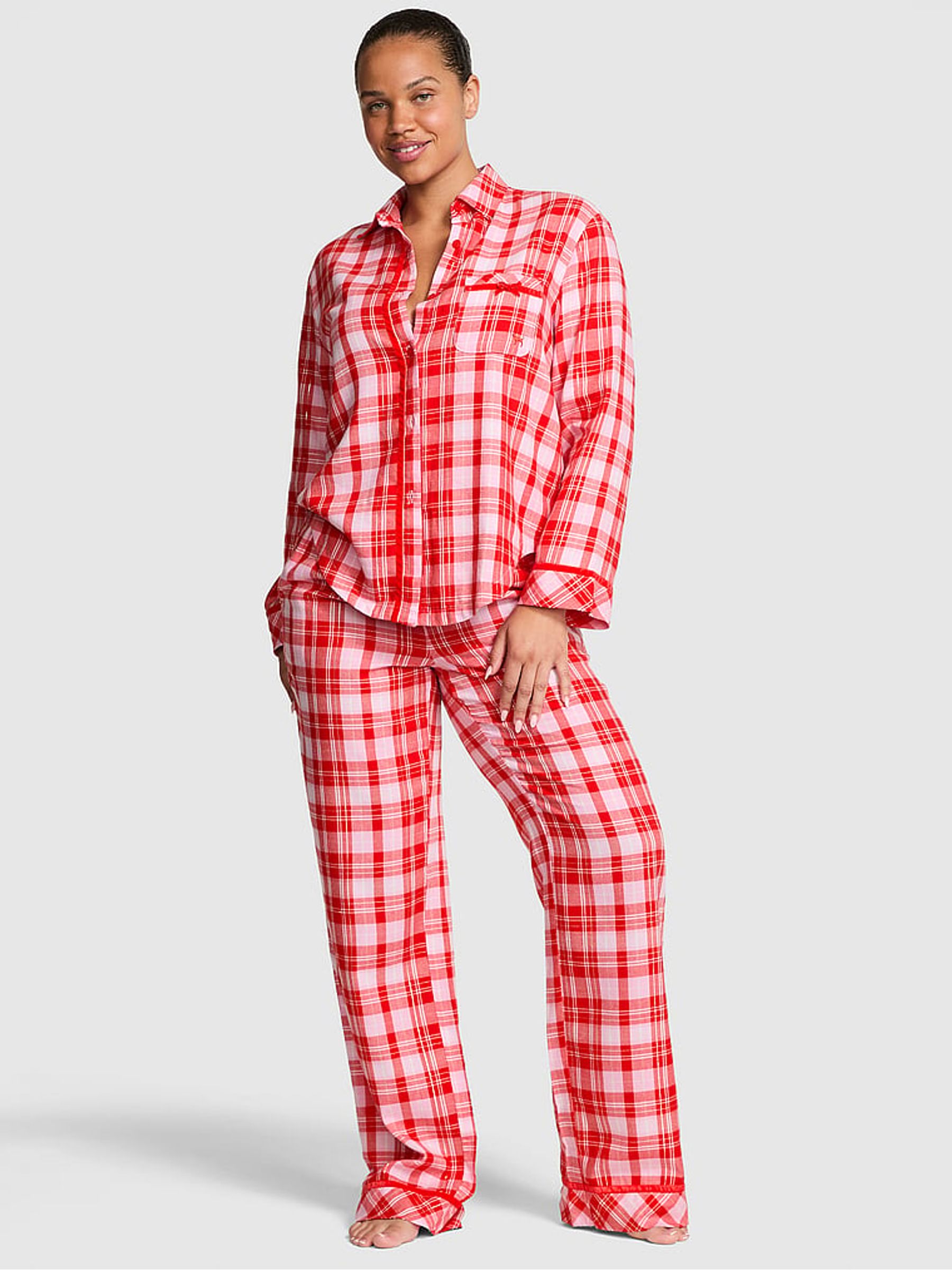 Bright Vermillion Red Tartan Flannel Pyjamas Set - Image 1 of 2 Bright Vermillion Red Tartan Flannel Pyjamas Set - Image 1 of 2