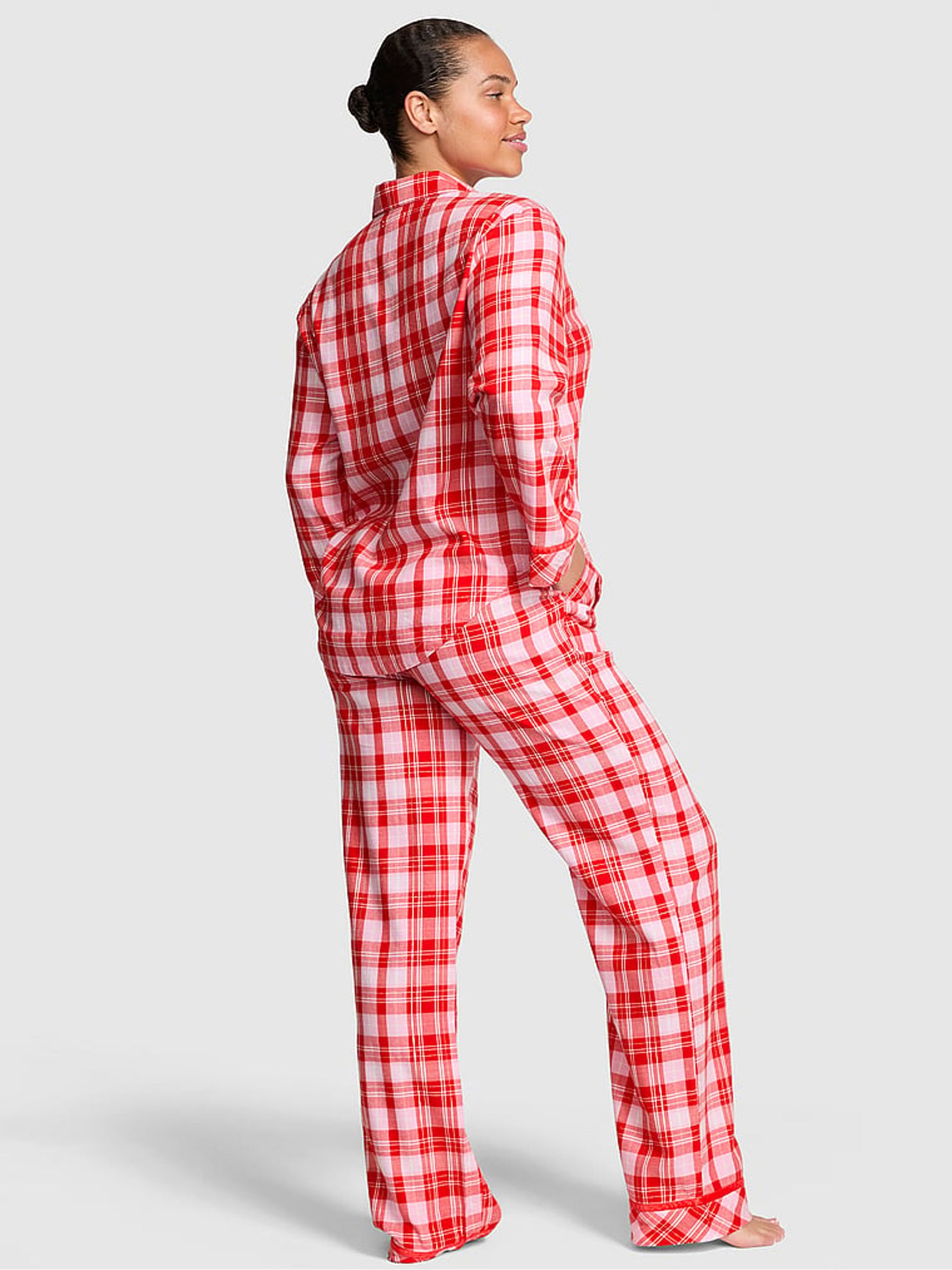 Bright Vermillion Red Tartan Flannel Pyjamas Set - Image 2 of 2 Bright Vermillion Red Tartan Flannel Pyjamas Set - Image 2 of 2