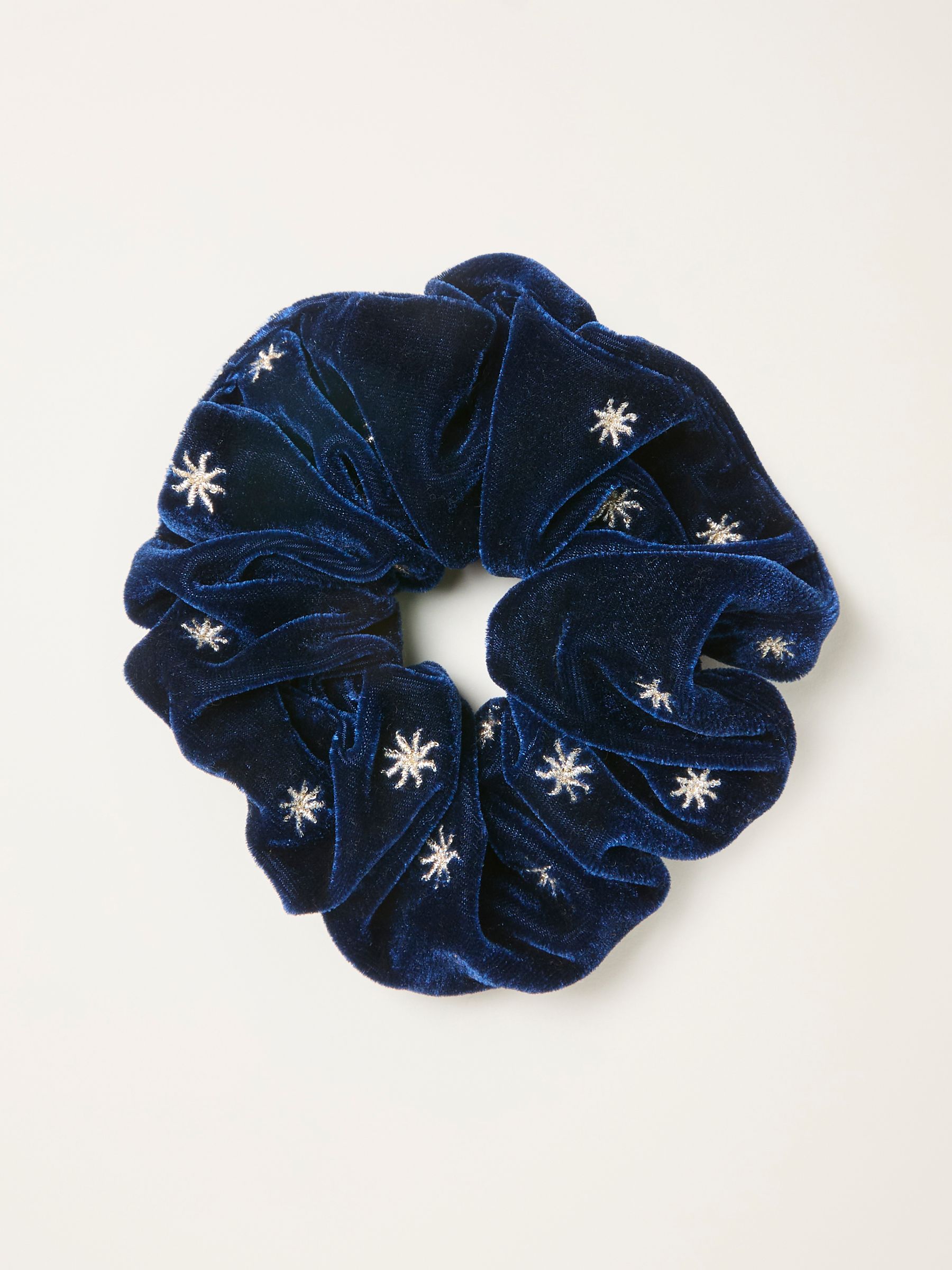 Navy Velvet Embroidered Scrunchie - Image 1 of 2
