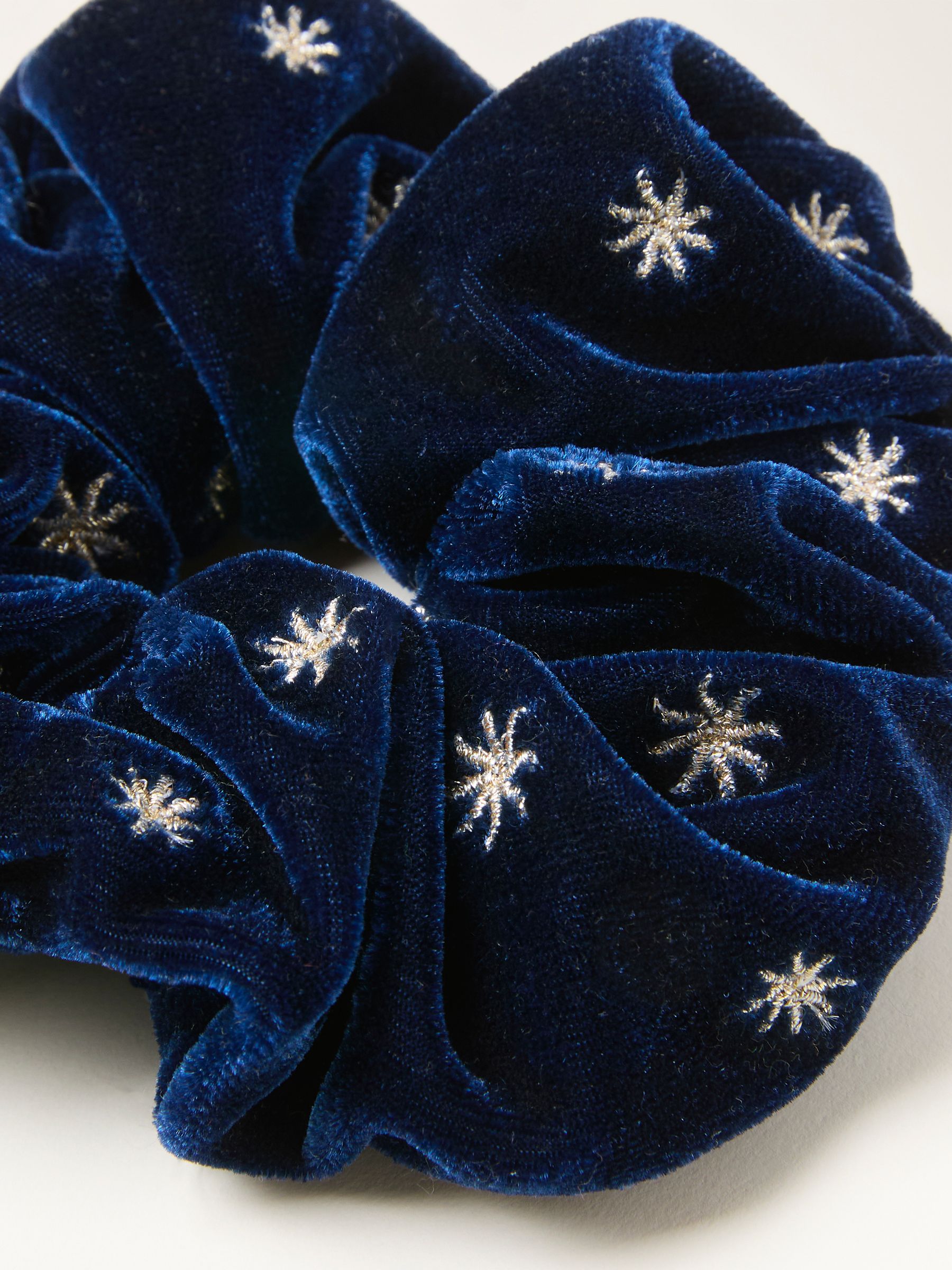 Navy Velvet Embroidered Scrunchie - Image 2 of 2