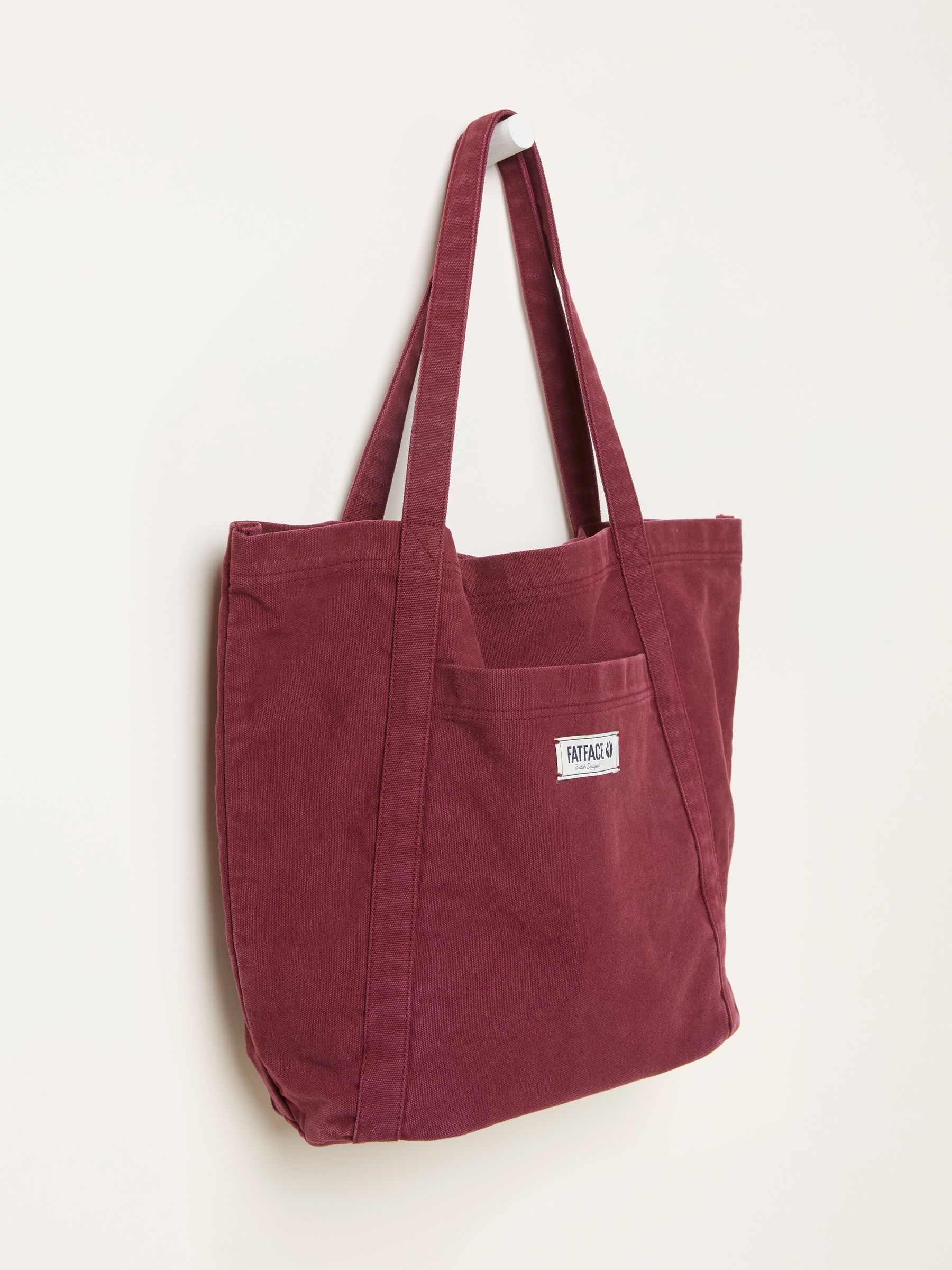 Astrid Burgundy Red Pocket 100% Cotton Tote Bag - Image 4 of 5