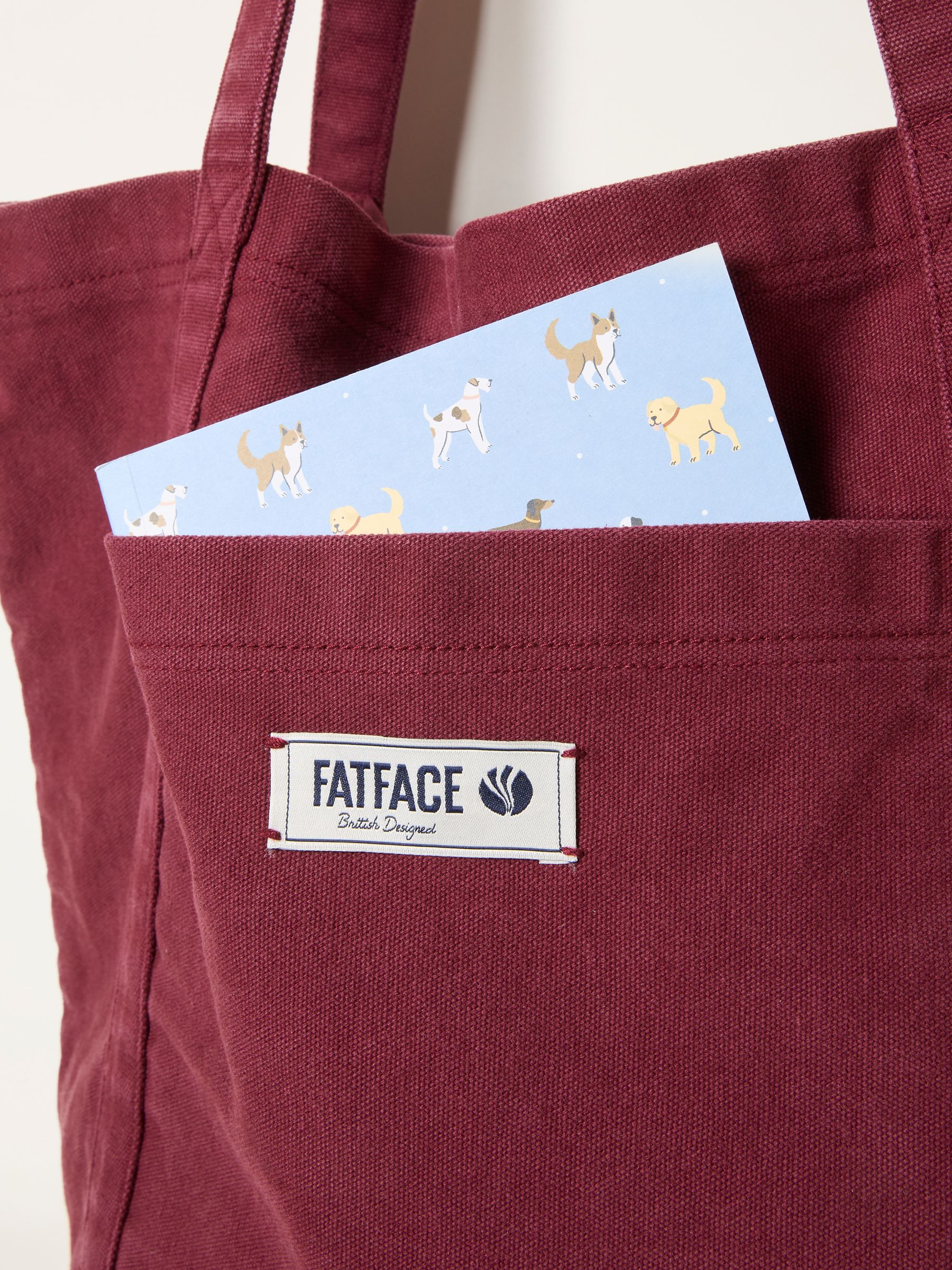 Astrid Burgundy Red Pocket 100% Cotton Tote Bag - Image 5 of 5