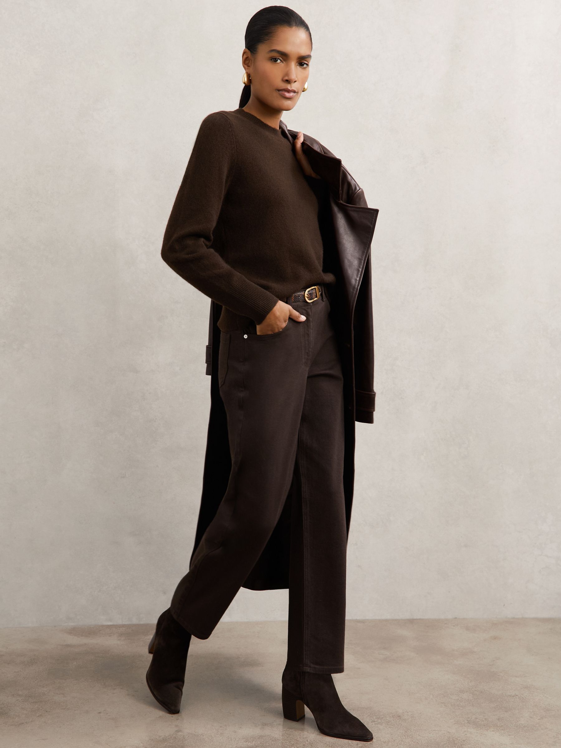 Reiss 100% Cashmere Crew-Neck Jumper in Chocolate Brown | REISS