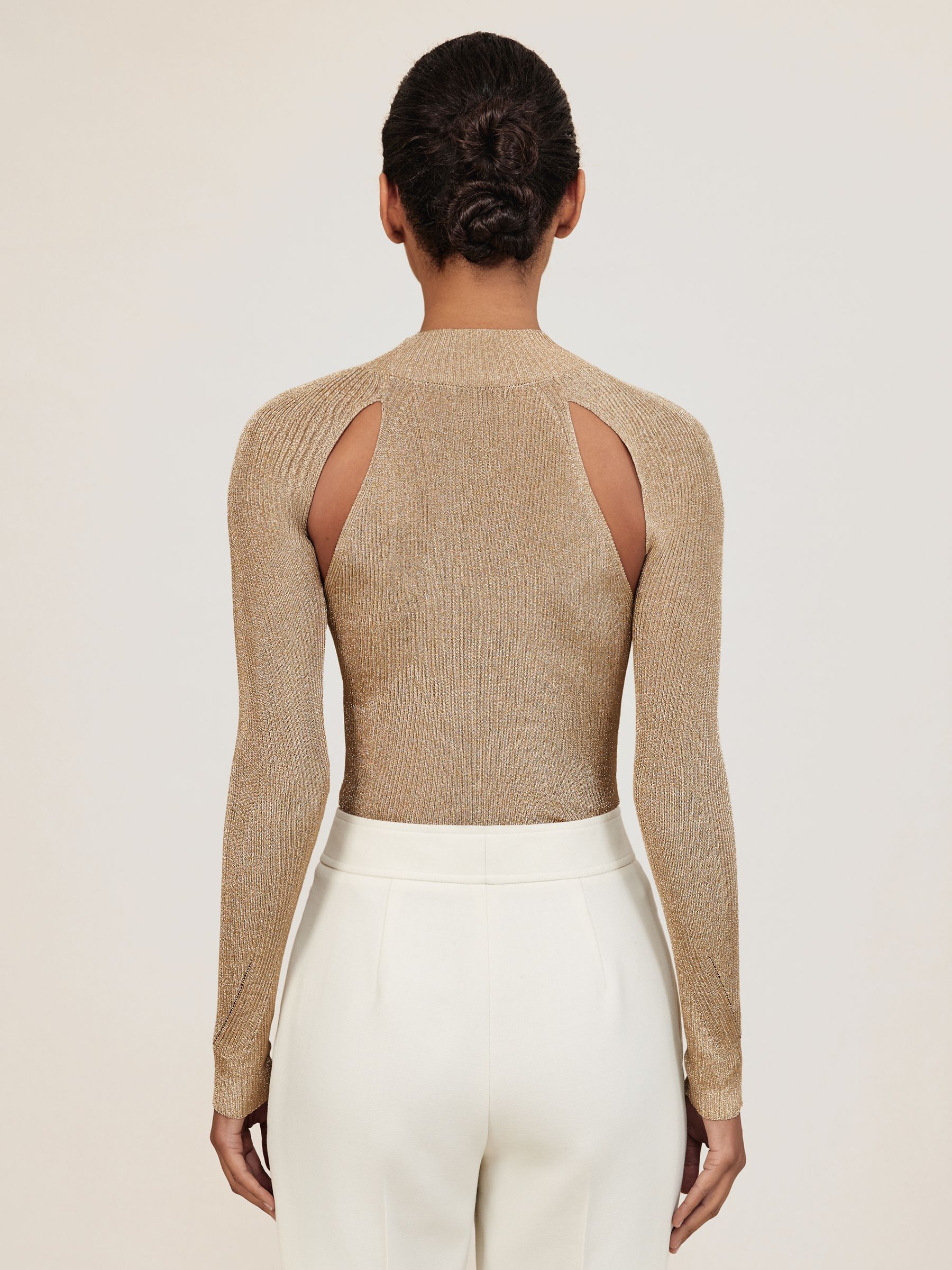 Metallic-Knit Cut-Out Top in Gold - image 3