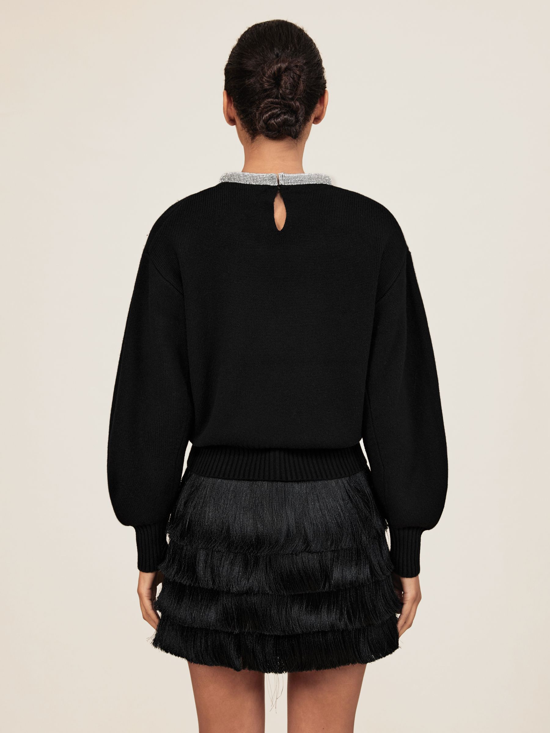Wool-Blend Necklace-Trim Jumper With Cashmere in Black - image 3