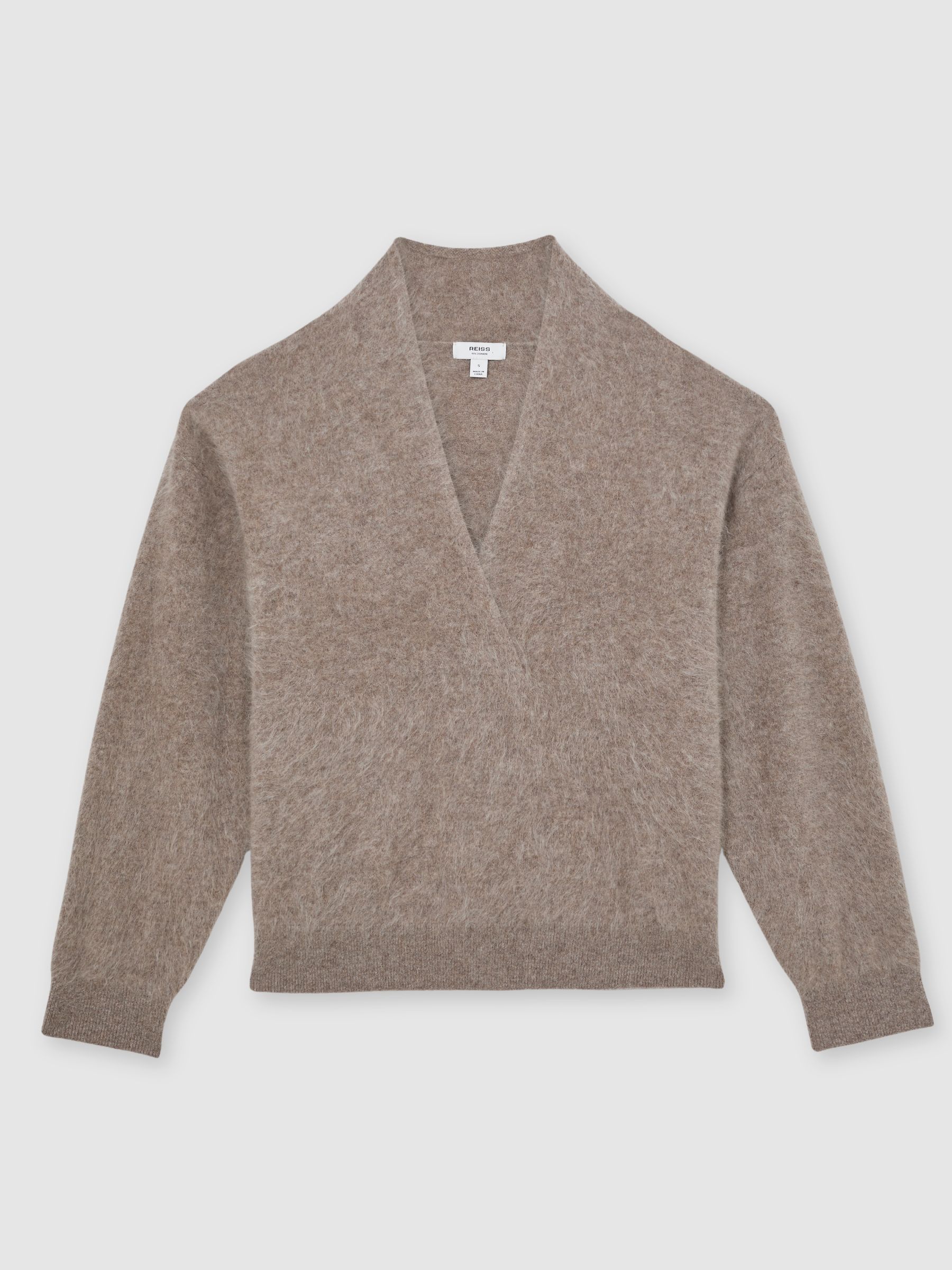 100% Brushed Cashmere Shawl-Neck Jumper in Oatmeal Neutral - Image 2 of 6