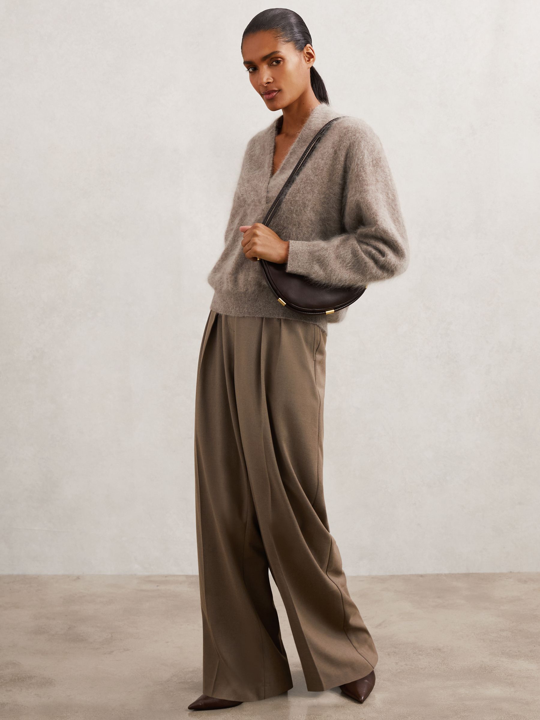 100% Brushed Cashmere Shawl-Neck Jumper in Oatmeal Neutral - Image 3 of 6