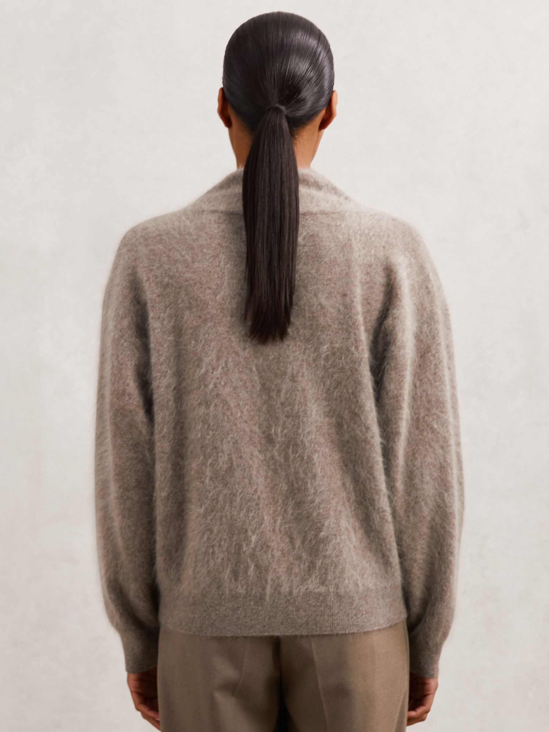 100% Brushed Cashmere Shawl-Neck Jumper in Oatmeal Neutral - Image 5 of 6